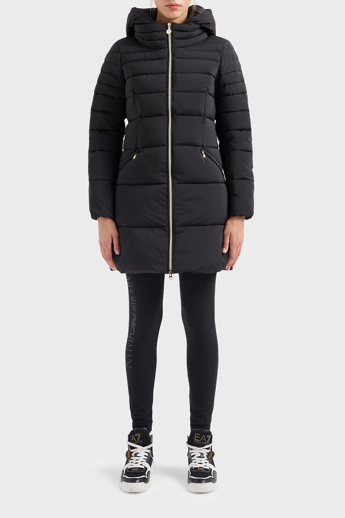 EA7 Çıkarılabilir Kapüşonlu CALIDUM7 Dolgulu Regular Fit Uzun Şişme Kadın Mont 6RTL01 TNDAZ 1200 SİYAH