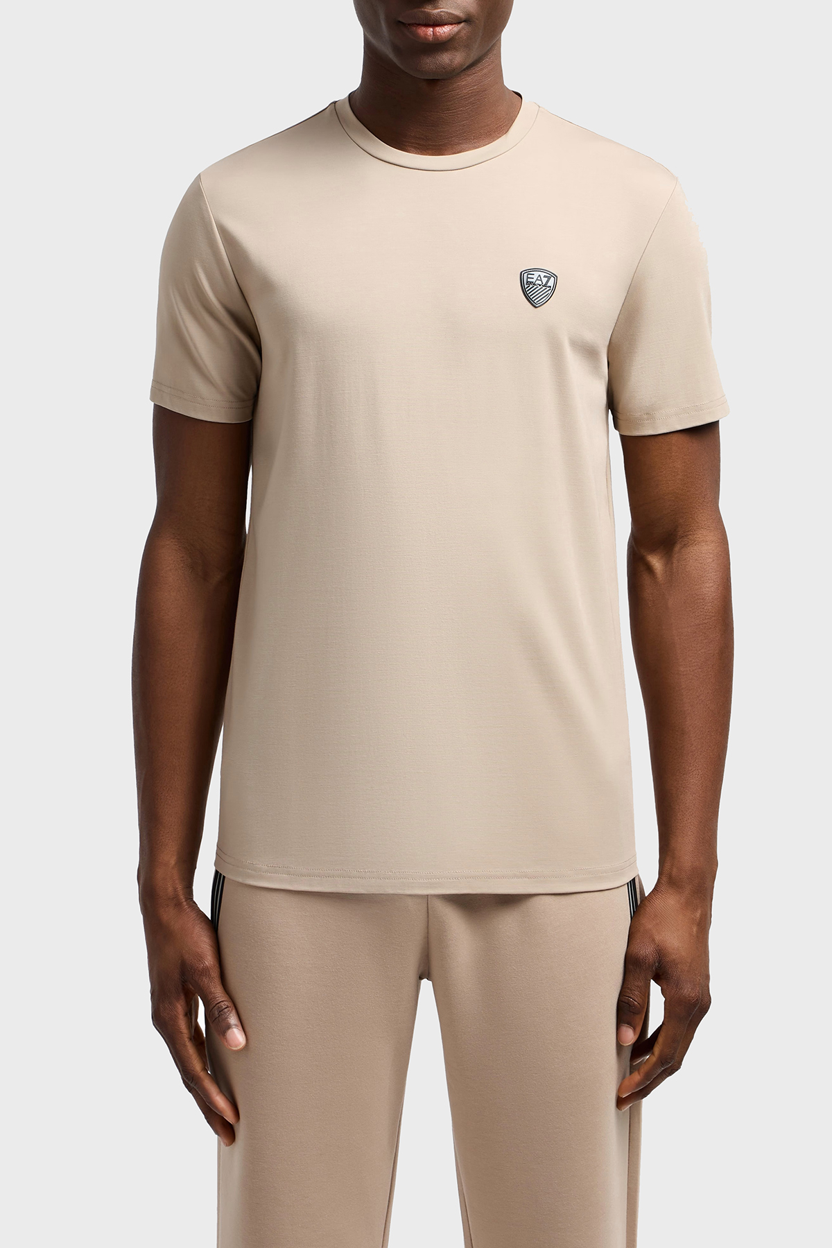 EA7 Logolu Comfort Fit Bisiklet Yaka Erkek T Shirt 8NPT16 PJRGZ U6155 BEJ