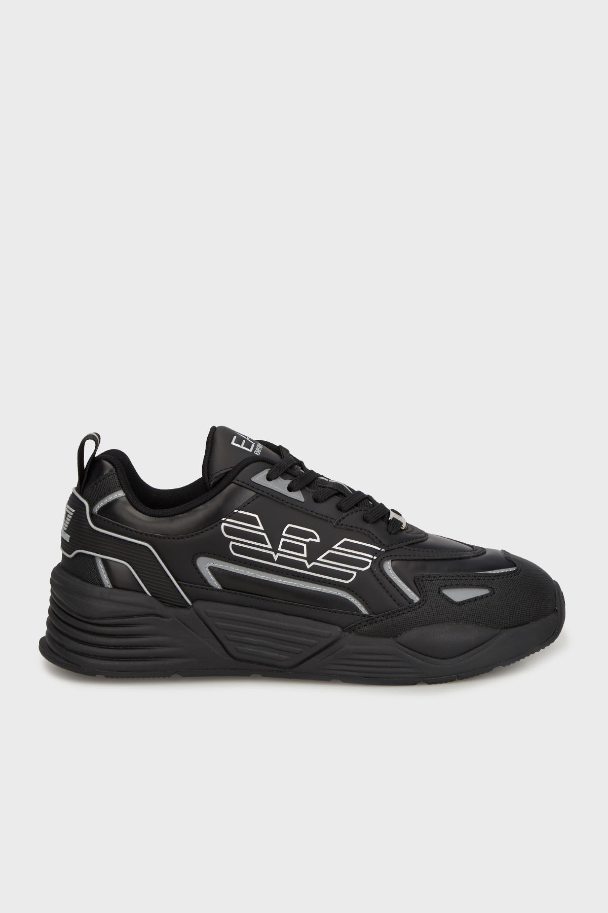 EA7 Logolu Kalın Taban Sneaker Unisex Ayakkabı 7X000306 AF18446 MC032 SİYAH-GÜMÜŞ