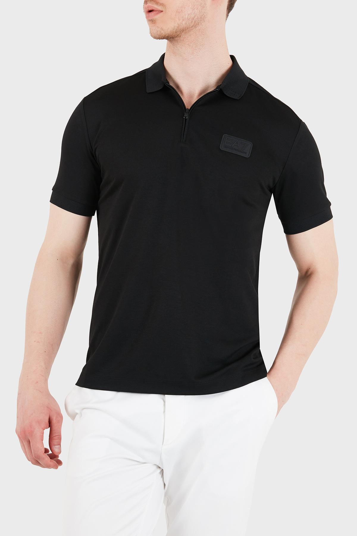 EA7 Logolu Modal Karışımlı Regular Fit Yarım Fermuarlı Erkek Polo 7M001361 AF13862 UC001 SİYAH