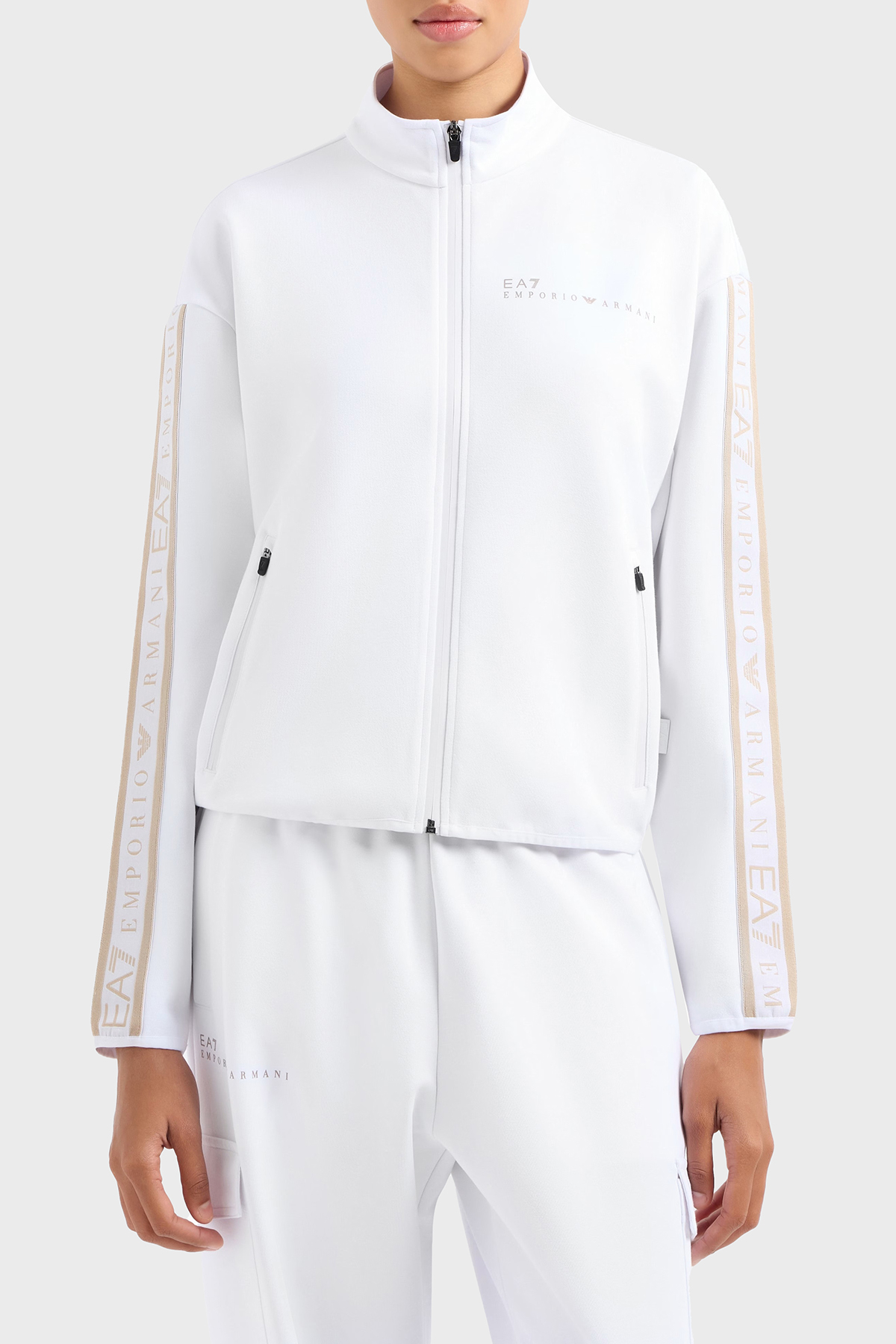 EA7 Logolu Regular Fit Dik Yaka Fermuarlı Kadın Sweat 7W000275 AF12501 U0002 BEYAZ