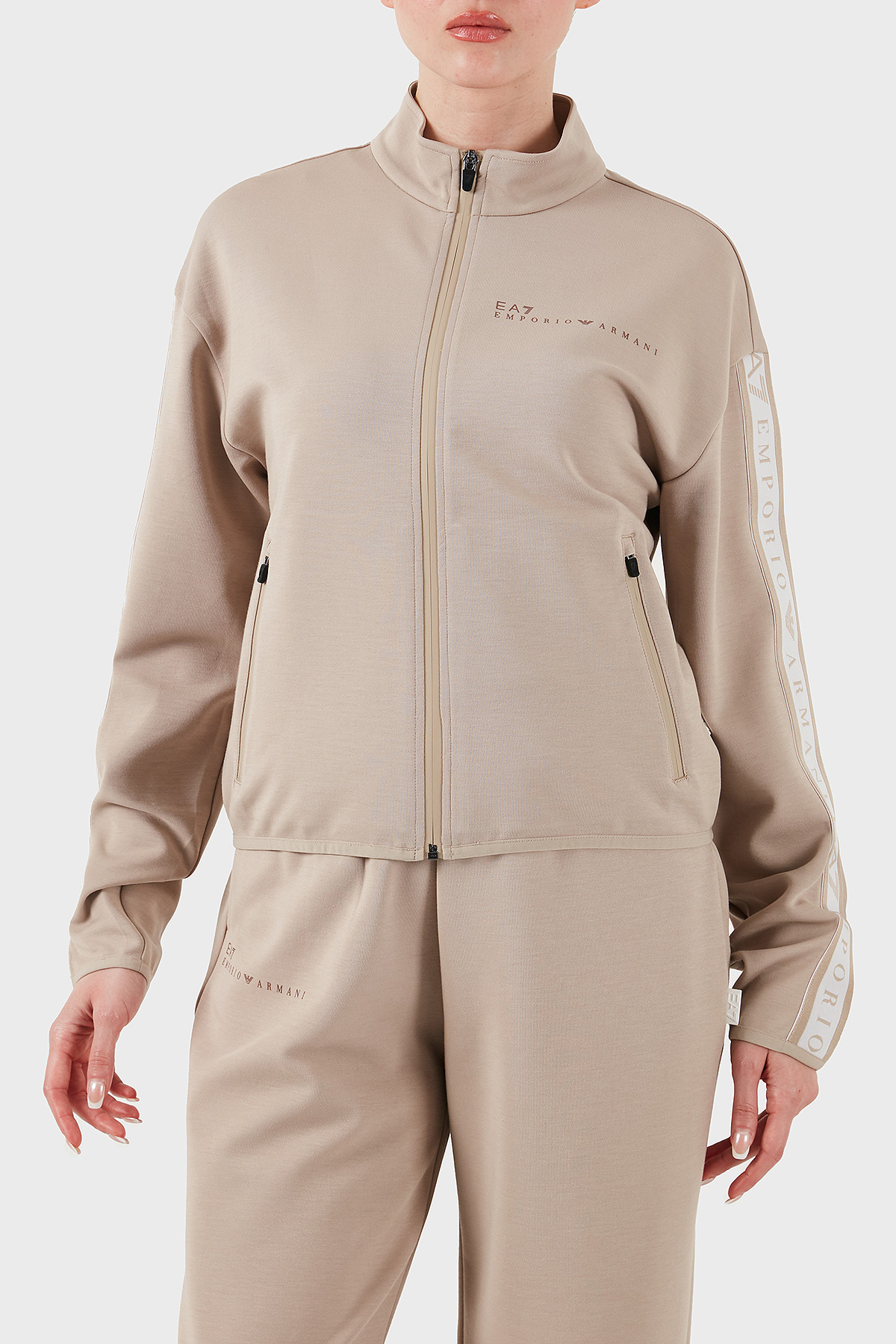 EA7 Logolu Regular Fit Dik Yaka Fermuarlı Kadın Sweat 7W000275 AF12501 U6155 BEJ