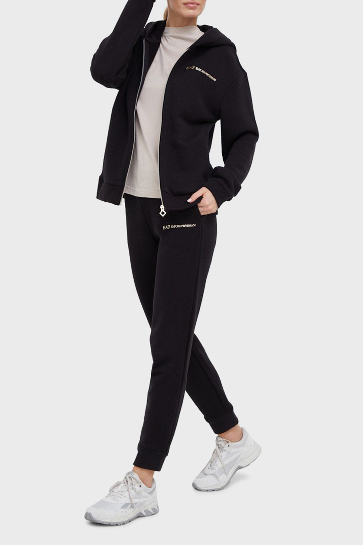EA7 Logolu Regular Fit Fermuarlı Cepli Spor Eşofman Takım Kadın Eşofman Takımı 6LTV55 TJGDZ 1200 SİYAH
