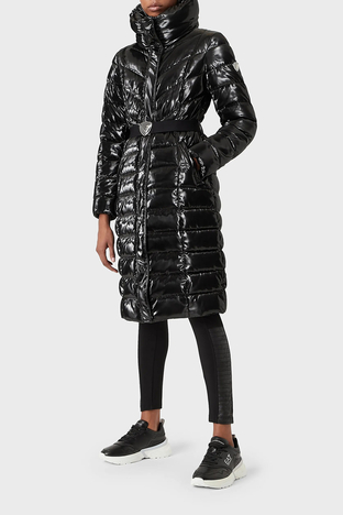 EA7 Logolu Regular Fit Parlak Görünümlü Cepli Kemerli Uzun Bayan Mont 6LTL04 TNAUZ 1200 SİYAH - EA7