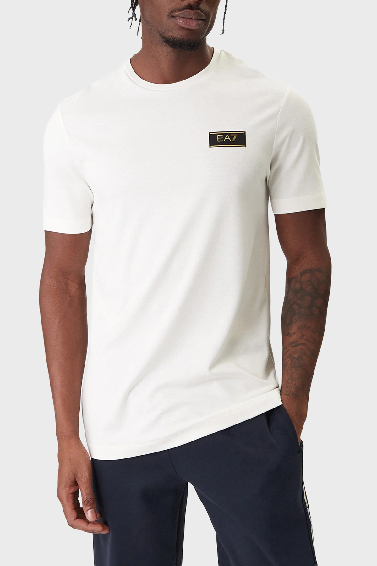 EA7 Logolu Regular Fit Yuvarlak Yaka Erkek T Shirt 7M001331 AF13739 U0004 BEYAZ