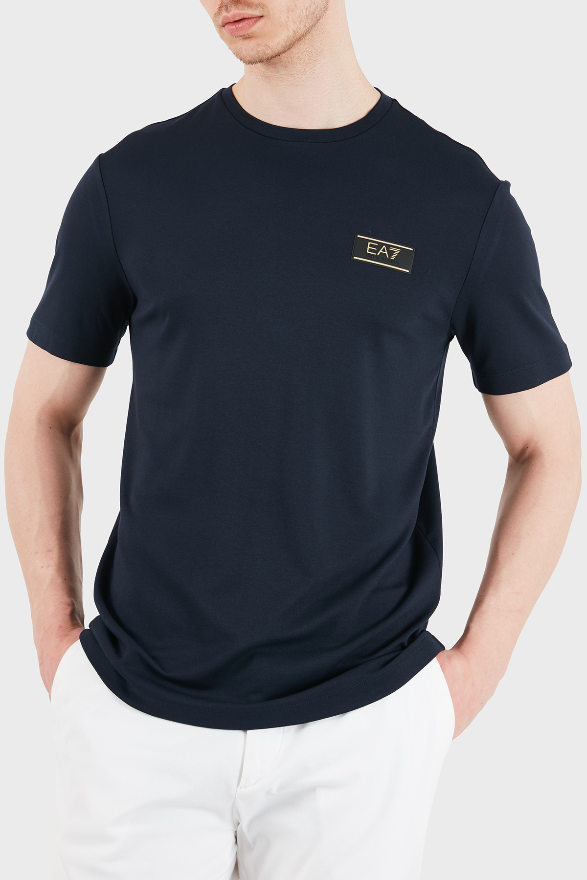 EA7 logolu Regular Fit Yuvarlak Yaka Erkek T Shirt 7M001331 AF13739 UB102 LACİVERT