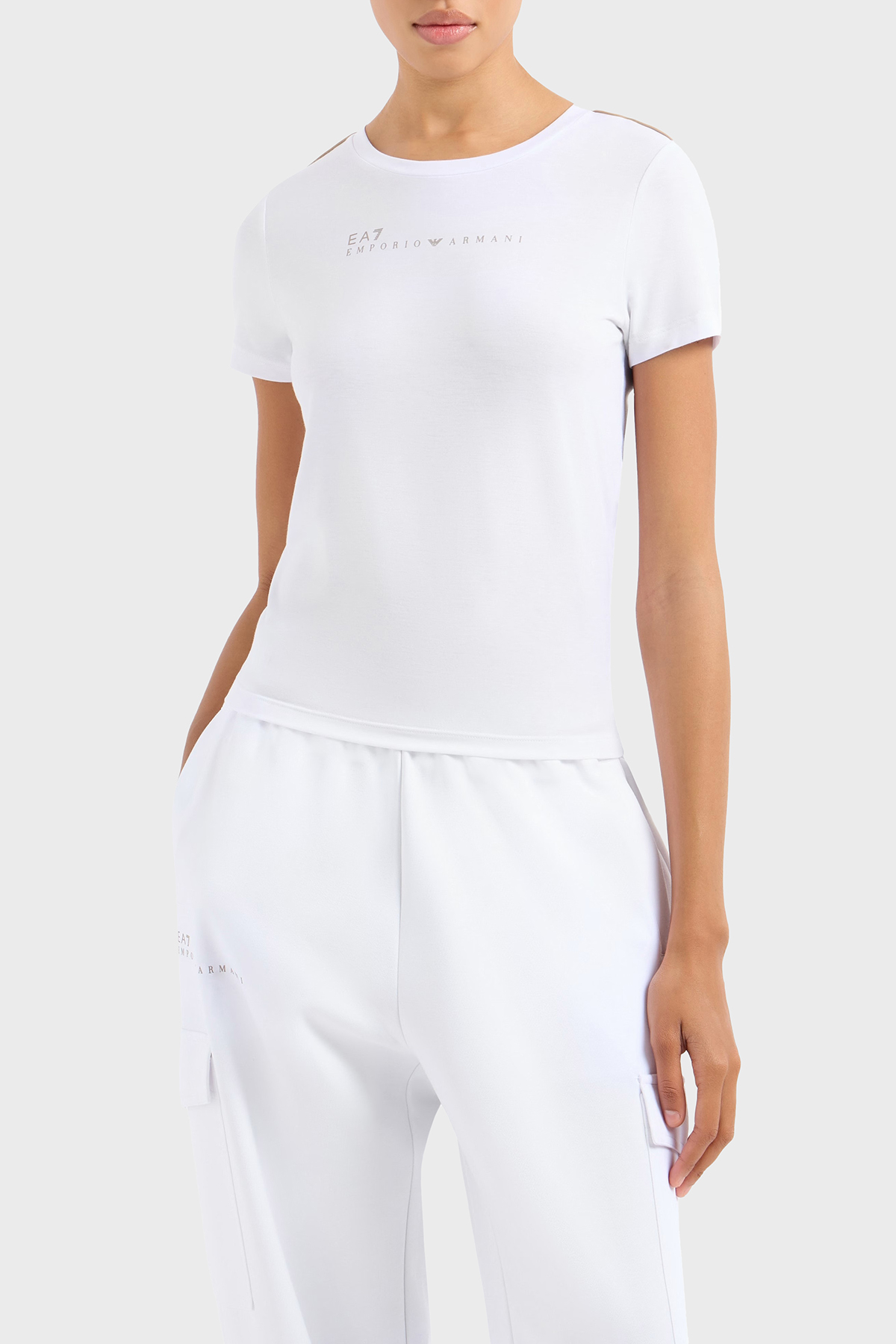 EA7 Logolu Slim Fit Bisiklet Yaka Kadın T Shirt 7W000274 AF12945 U0002 BEYAZ