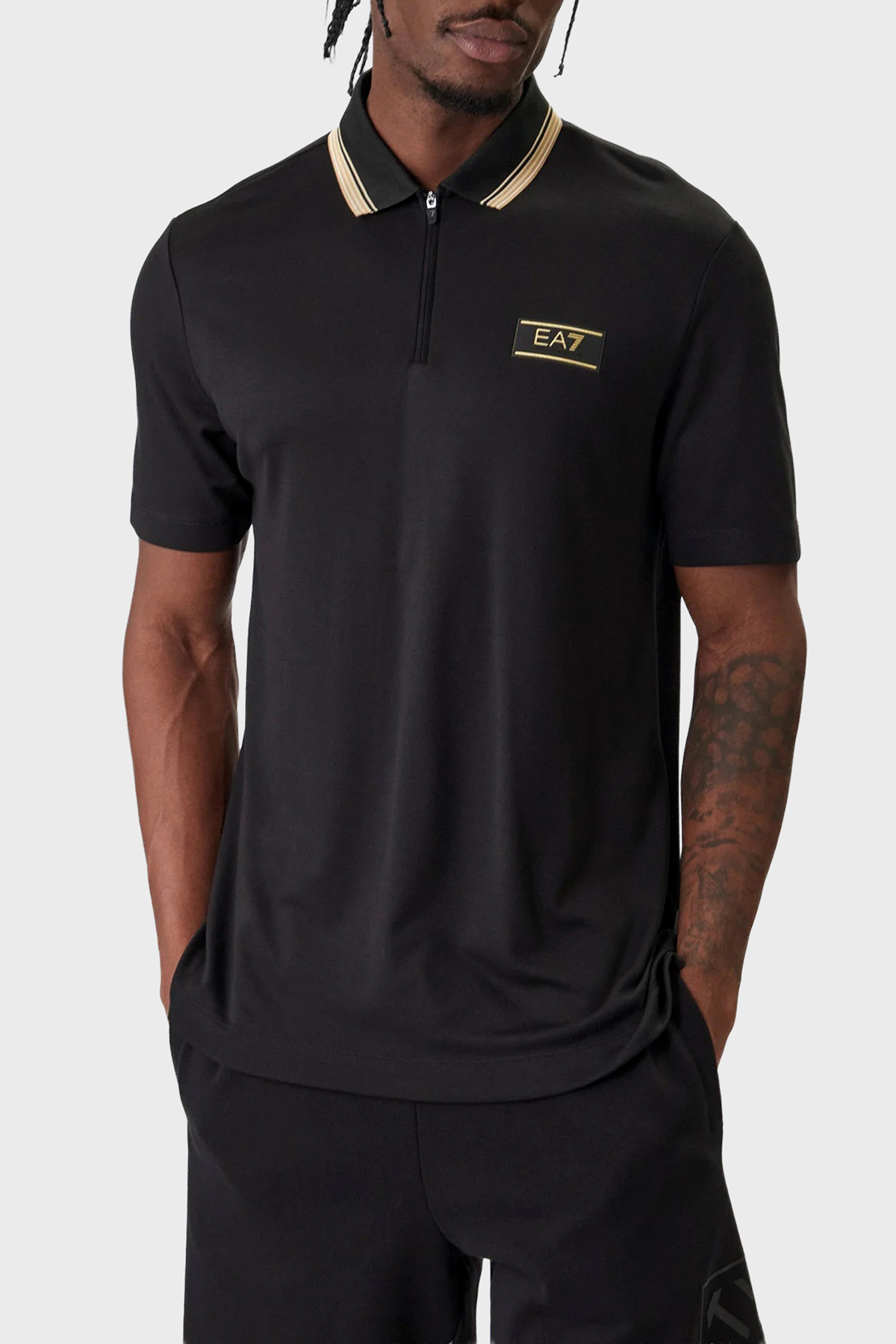 EA7 Logolu Slim Fit Kısa Kollu Erkek Polo 7M001333 AF13739 UC001 SİYAH