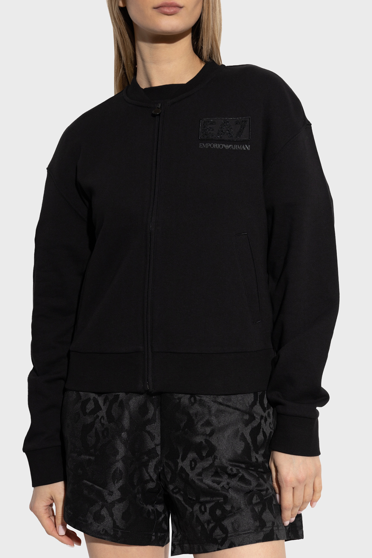 EA7 Logolu Streç Pamuklu Regular Fit Kolej Yaka Kadın Sweat 7W000178 AF12473 UC001 SİYAH