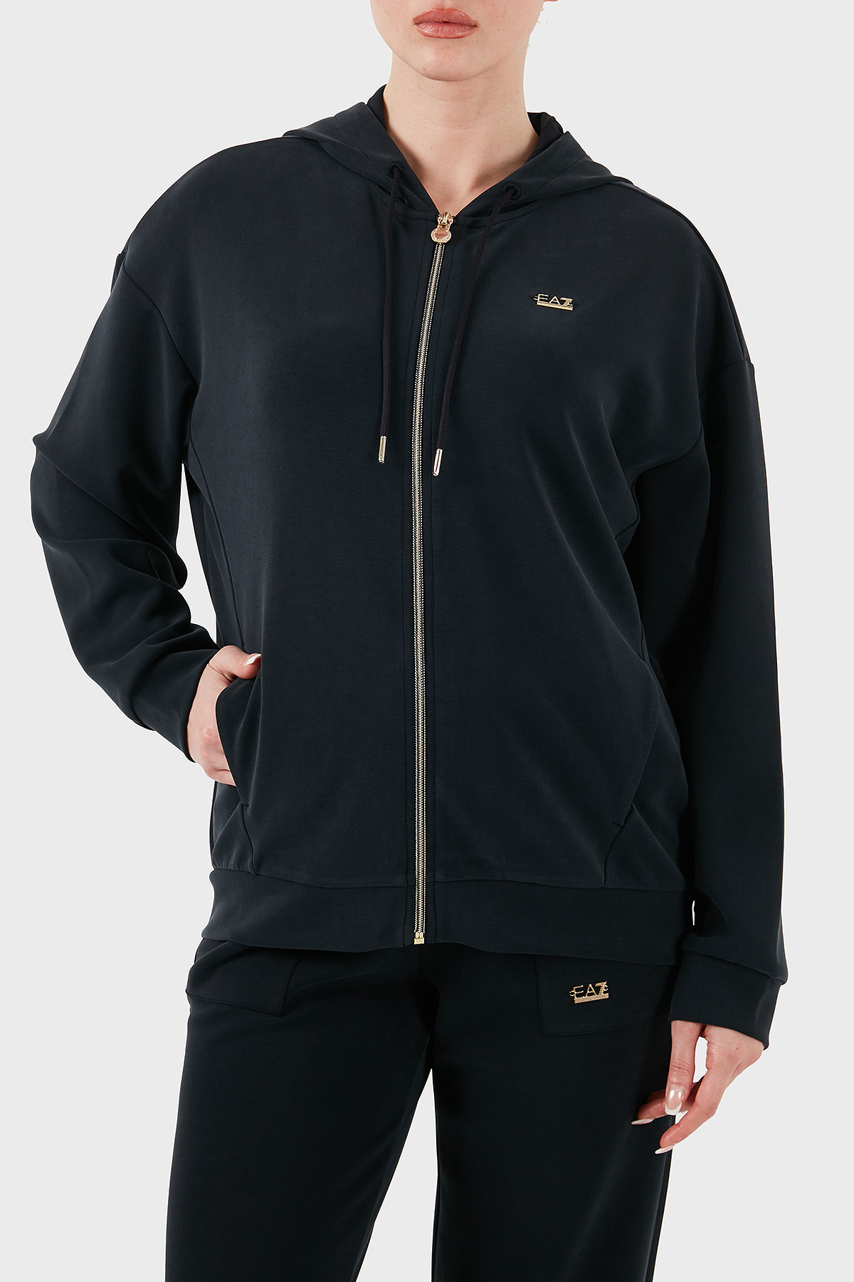 EA7 Modal Karışımlı Relaxed Fit Kapüşonlu Yaka Kadın Sweat 7W000192 AF12643 UC001 SİYAH