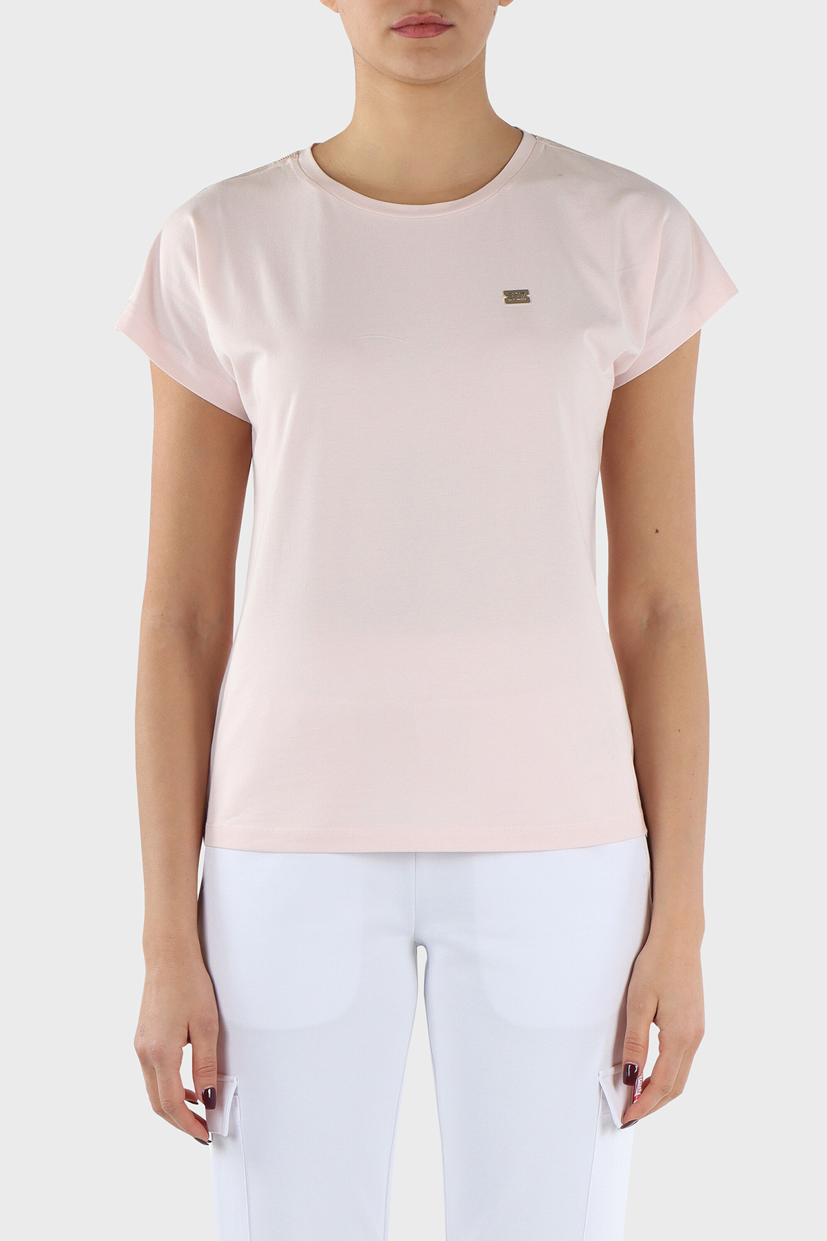 EA7 Pamuk Karışımlı Bisiklet Yaka Slim Fit Kadın T Shirt 3DTT41 TJVAZ 1422 PUDRA