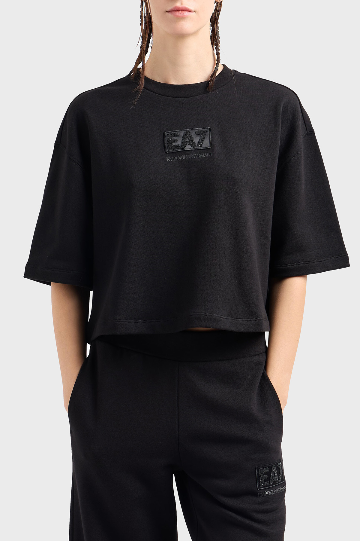 EA7 Pamuk Karışımlı Regular Fit Bisiklet Yaka Kadın T Shirt 7W000177 AF12473 UC001 SİYAH