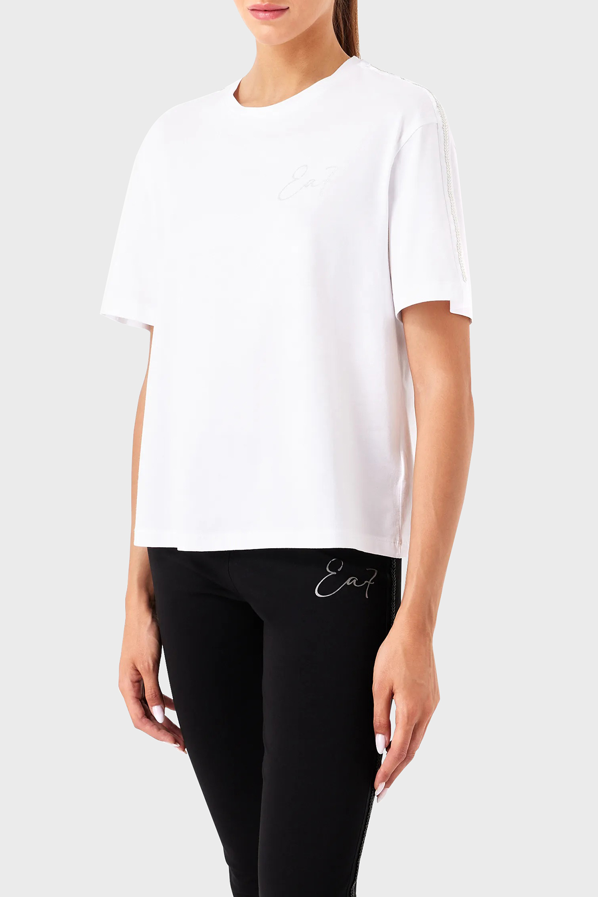 EA7 Pamuklu Boyfriend Fit Bisiklet Yaka Kadın T Shirt 6RTT10 TJDZZ 1100 BEYAZ