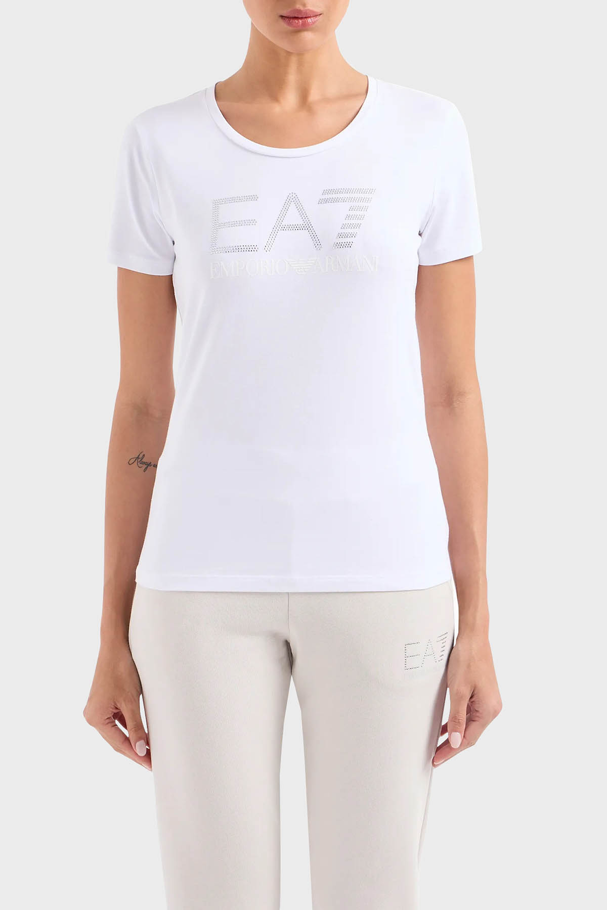 EA7 Pamuklu Regular Fit Bisiklet Yaka Kadın T Shirt 3DTT21 TJFKZ 1100 BEYAZ