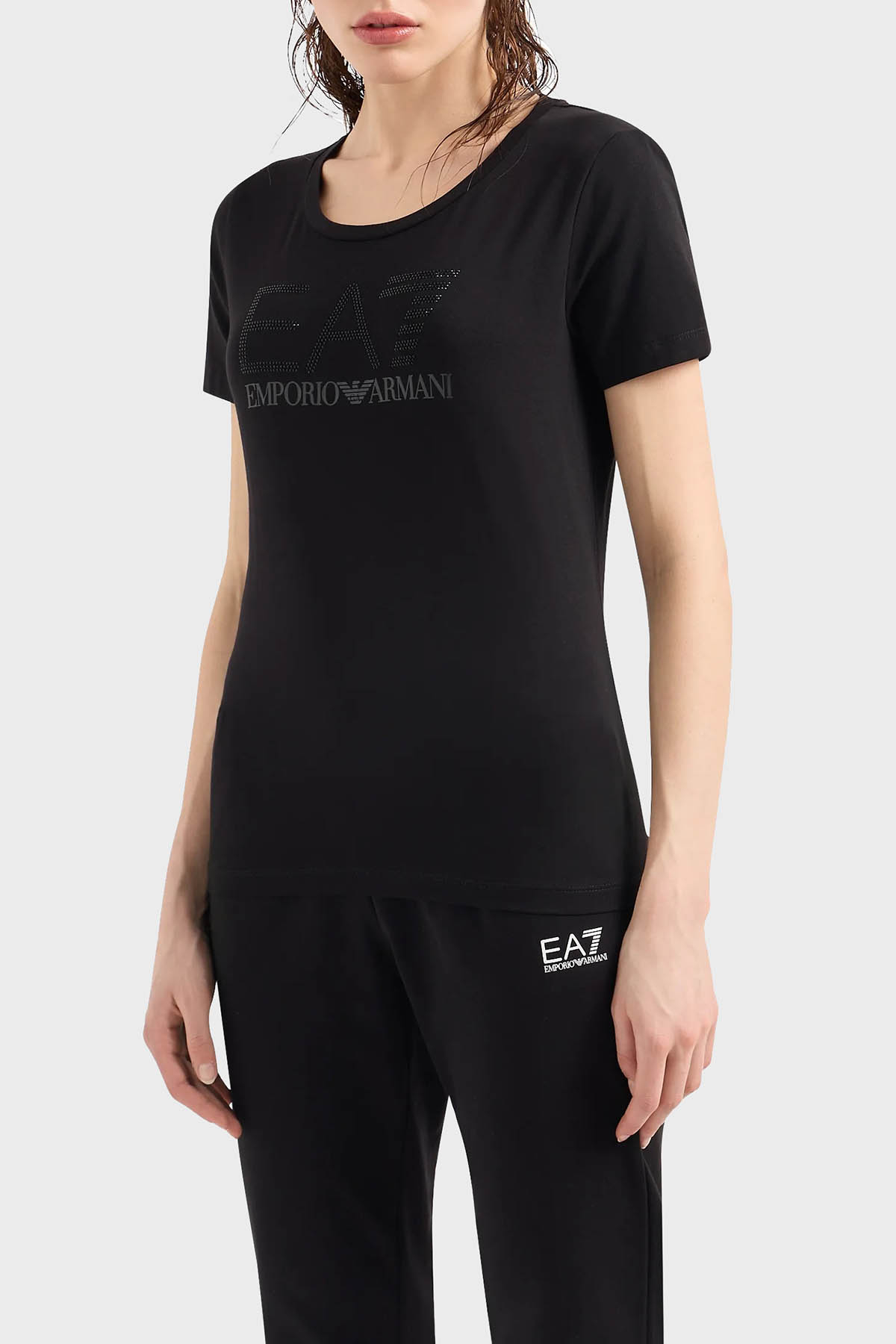 EA7 Pamuklu Regular Fit Bisiklet Yaka Kadın T Shirt 3DTT21 TJFKZ 1200 SİYAH