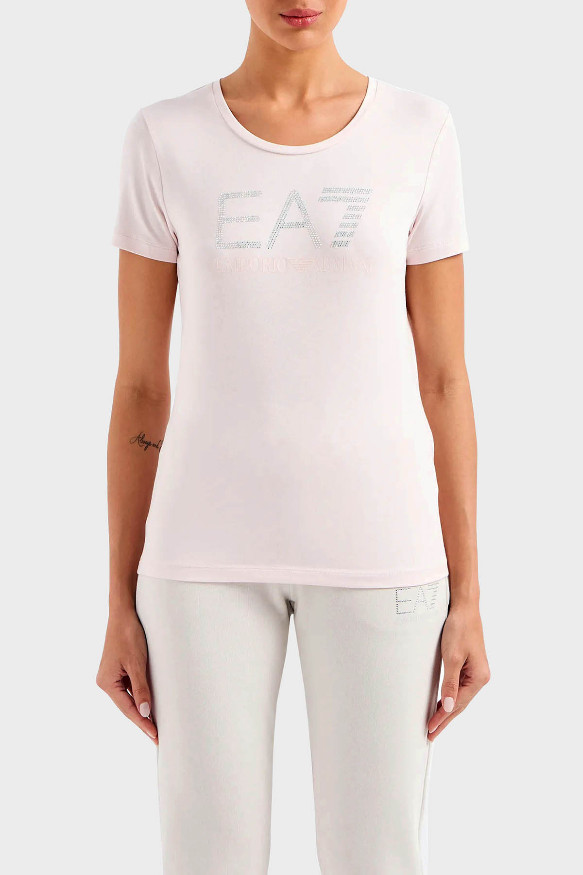EA7 Pamuklu Regular Fit Bisiklet Yaka Kadın T Shirt 3DTT21 TJFKZ 1422 EKRU