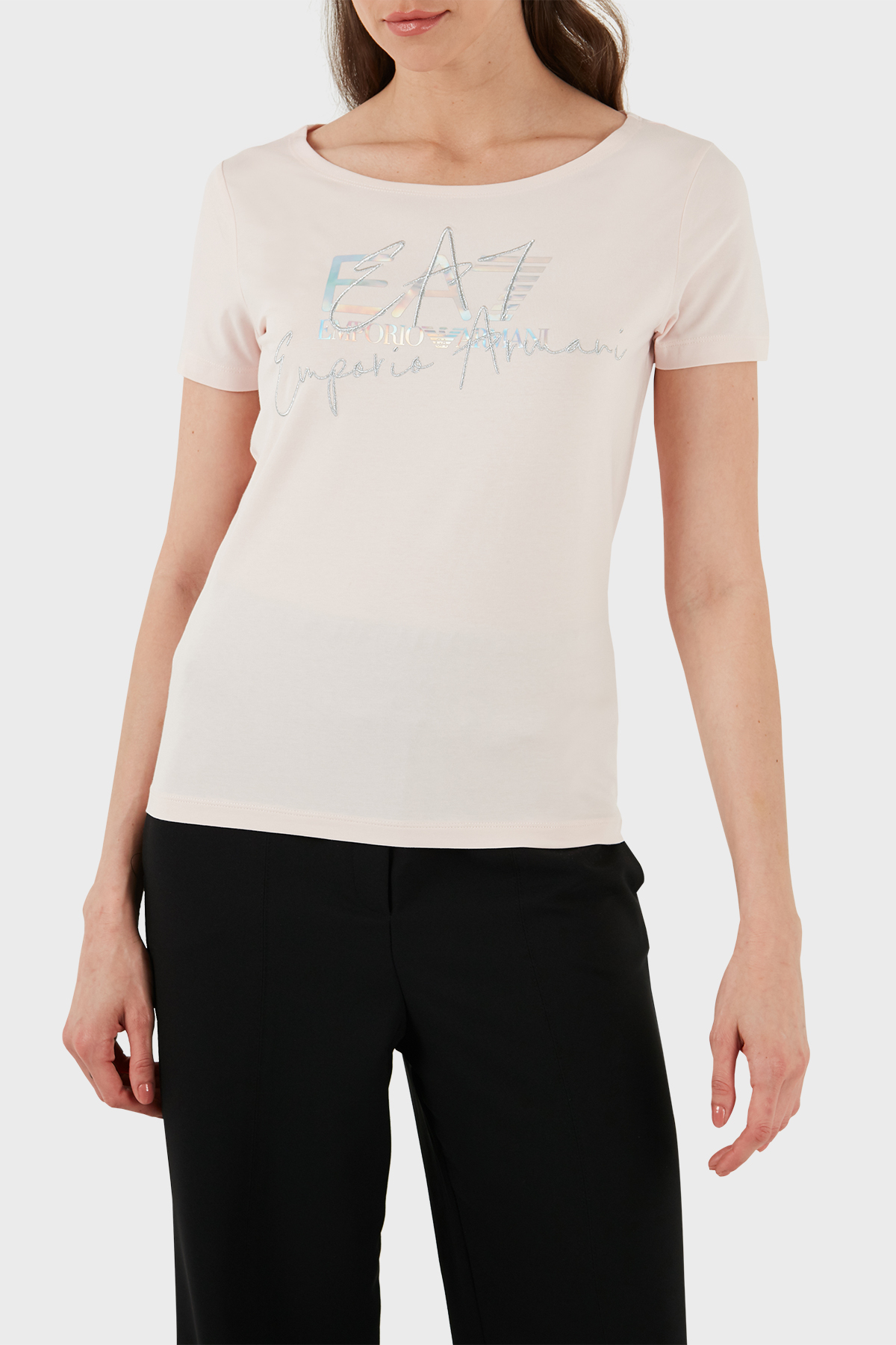 EA7 Pamuklu Regular Fit Bisiklet Yaka Kadın T Shirt 3DTT26 TJFKZ 1422 PUDRA