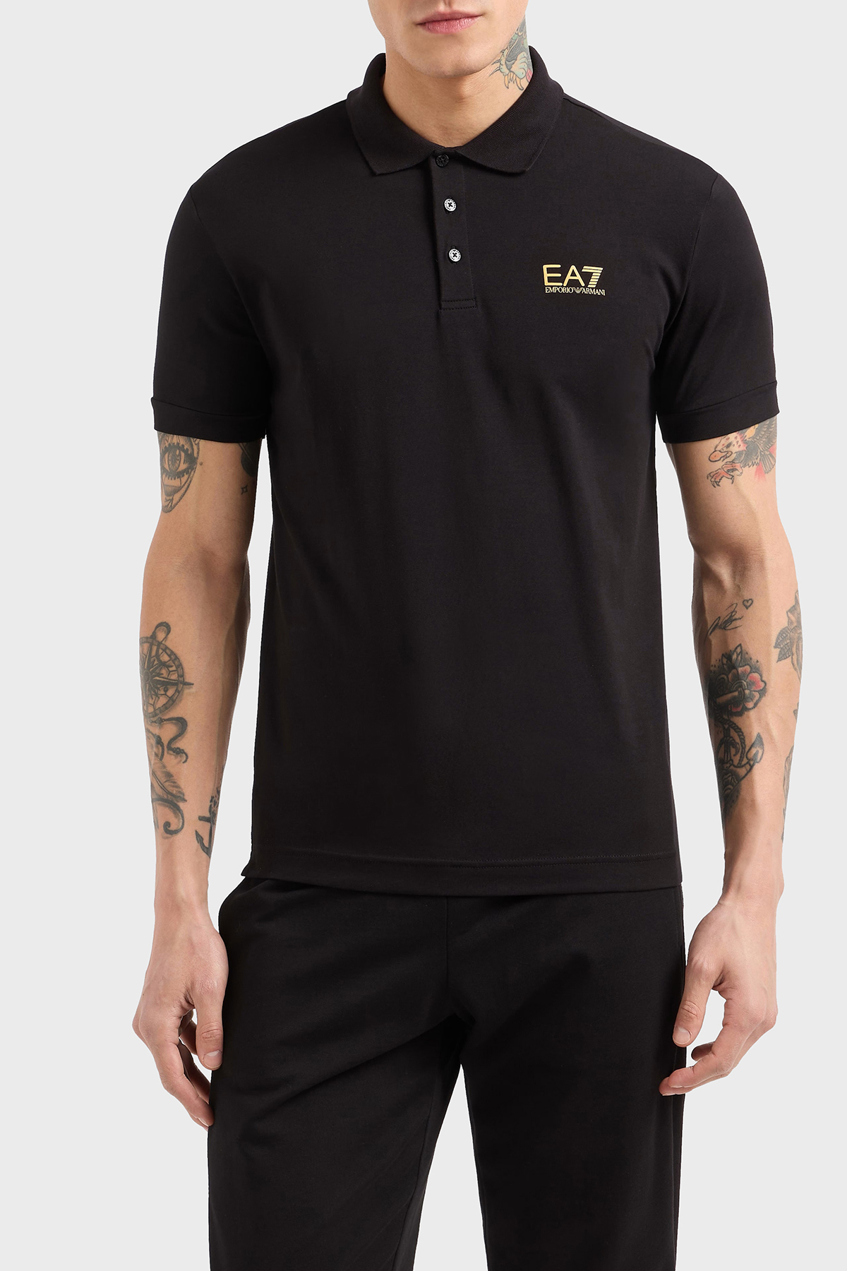 EA7 Pamuklu Regular Fit Düğmeli Erkek Polo Yaka T Shirt 8NPF14 PJVQZ 0208 SİYAH