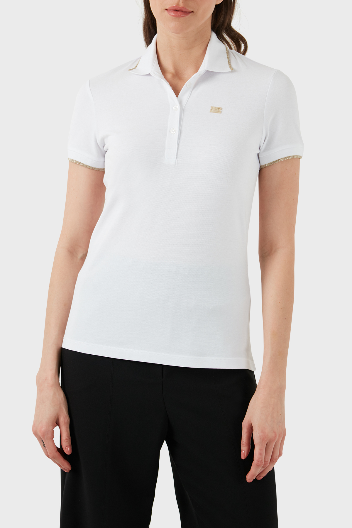 EA7 Pamuklu Regular Fit Polo Yaka Kadın T Shirt 3DTF04 TJ9DZ 1100 BEYAZ