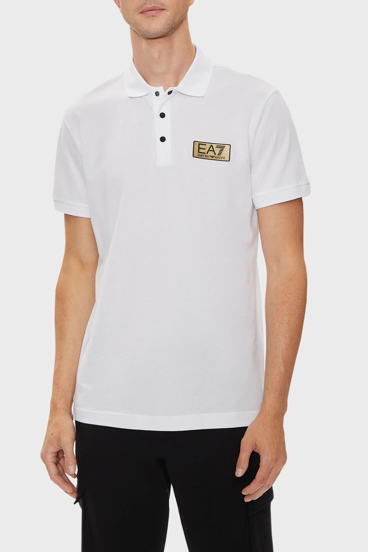 EA7 Pamuklu Regular Fit Polo Yaka Erkek T Shirt 3DPF02 PJ5AZ 1100 BEYAZ
