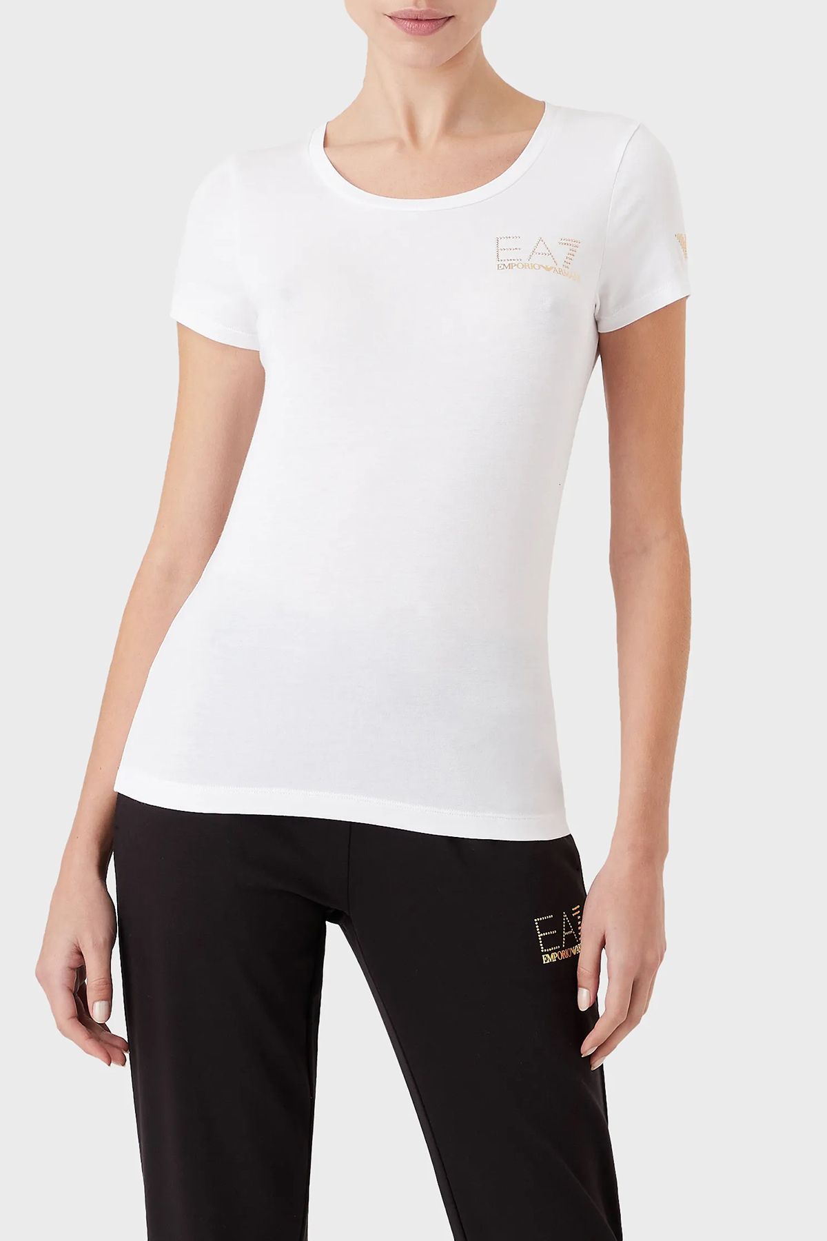 EA7 Pamuklu Slim Fit Bisiklet Yaka Kadın T Shirt 8NTT65 TJDQZ 1100 BEYAZ