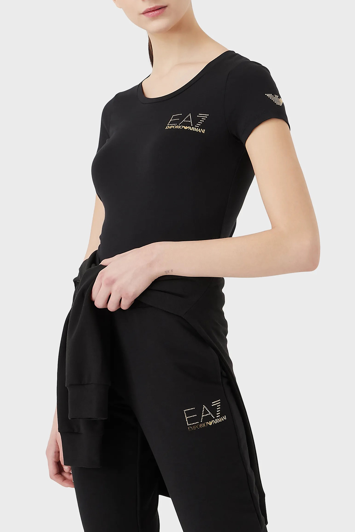 EA7 Pamuklu Slim Fit Bisiklet Yaka Kadın T Shirt 8NTT65 TJDQZ 1200 SİYAH