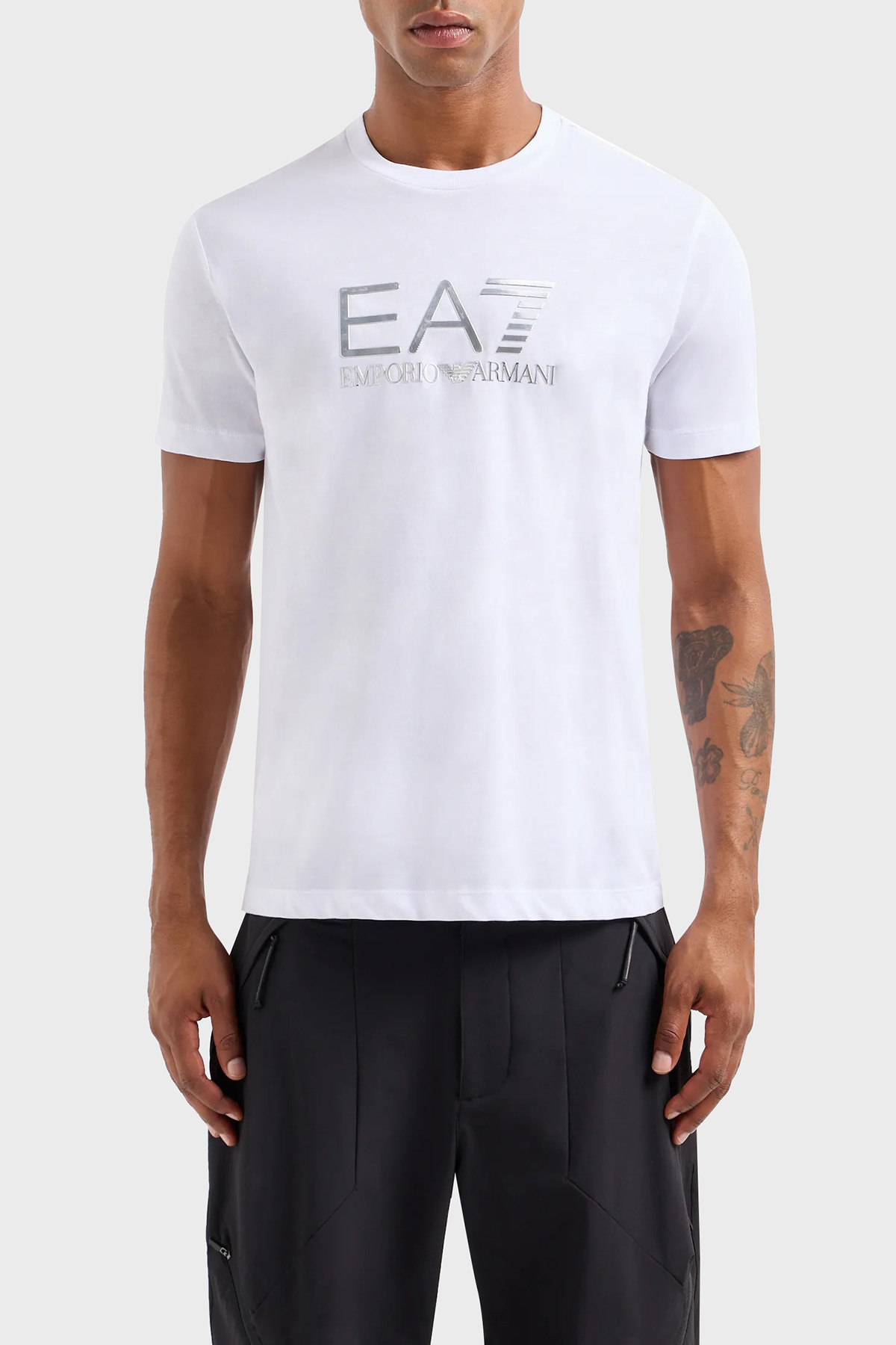 EA7 Pamuklu Slim Fit Bisiklet Yaka Erkek T Shirt 3DPT71 PJM9Z 1100 BEYAZ