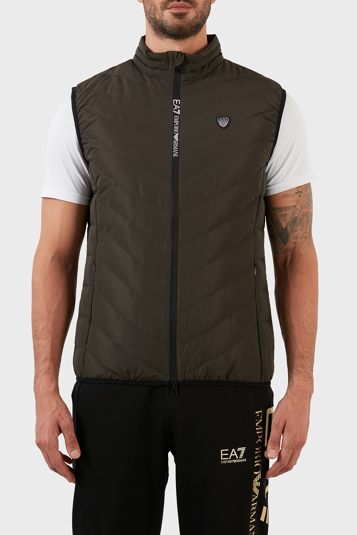 EA7 Regular Fit Cepli Ördek ve Kuş Tüyü Dolgulu Dik Yaka Erkek Yelek 8NPQ03 PNE1Z 1866 HAKİ