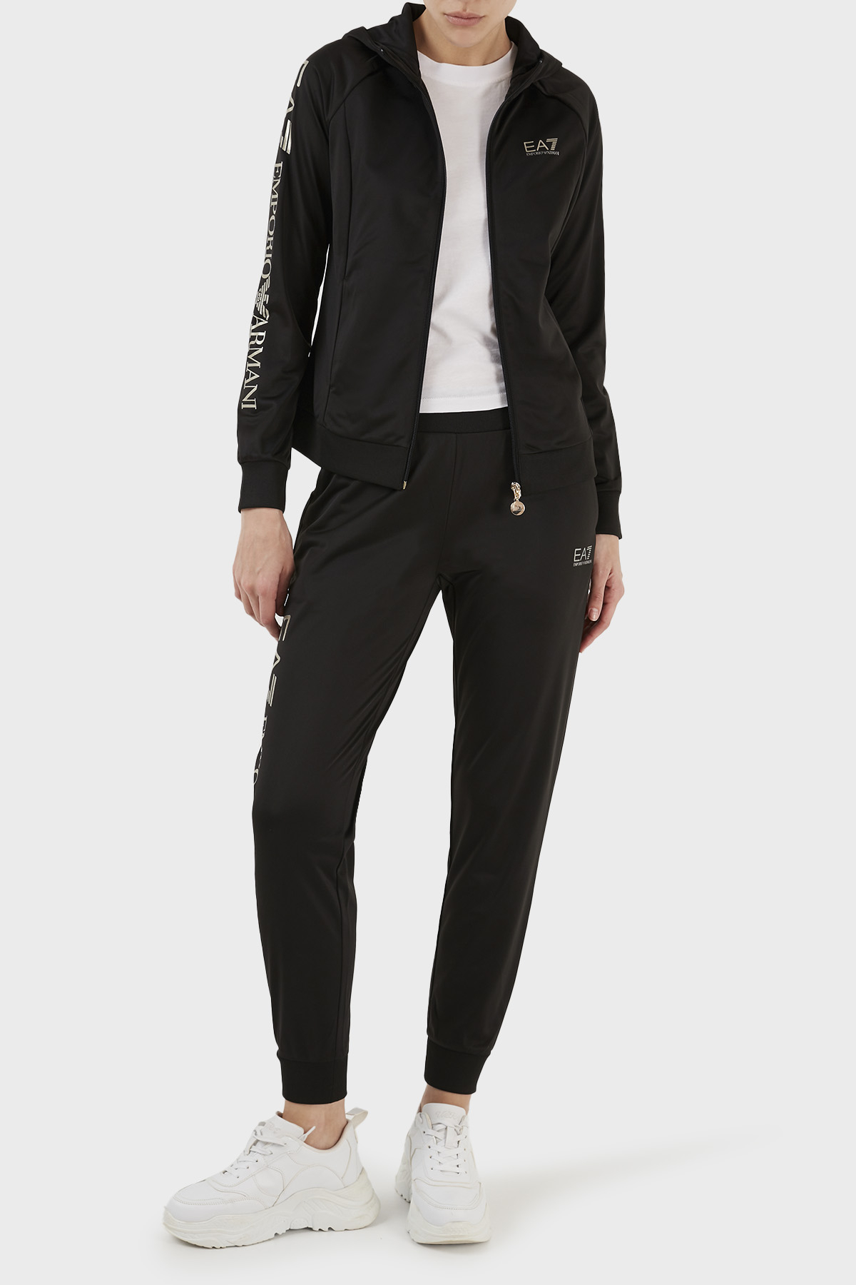 EA7 Regular Fit Fermuarlı Kapüşonlu Kadın Eşofman Takımı 6LTV62 TJ26Z 0200 SİYAH