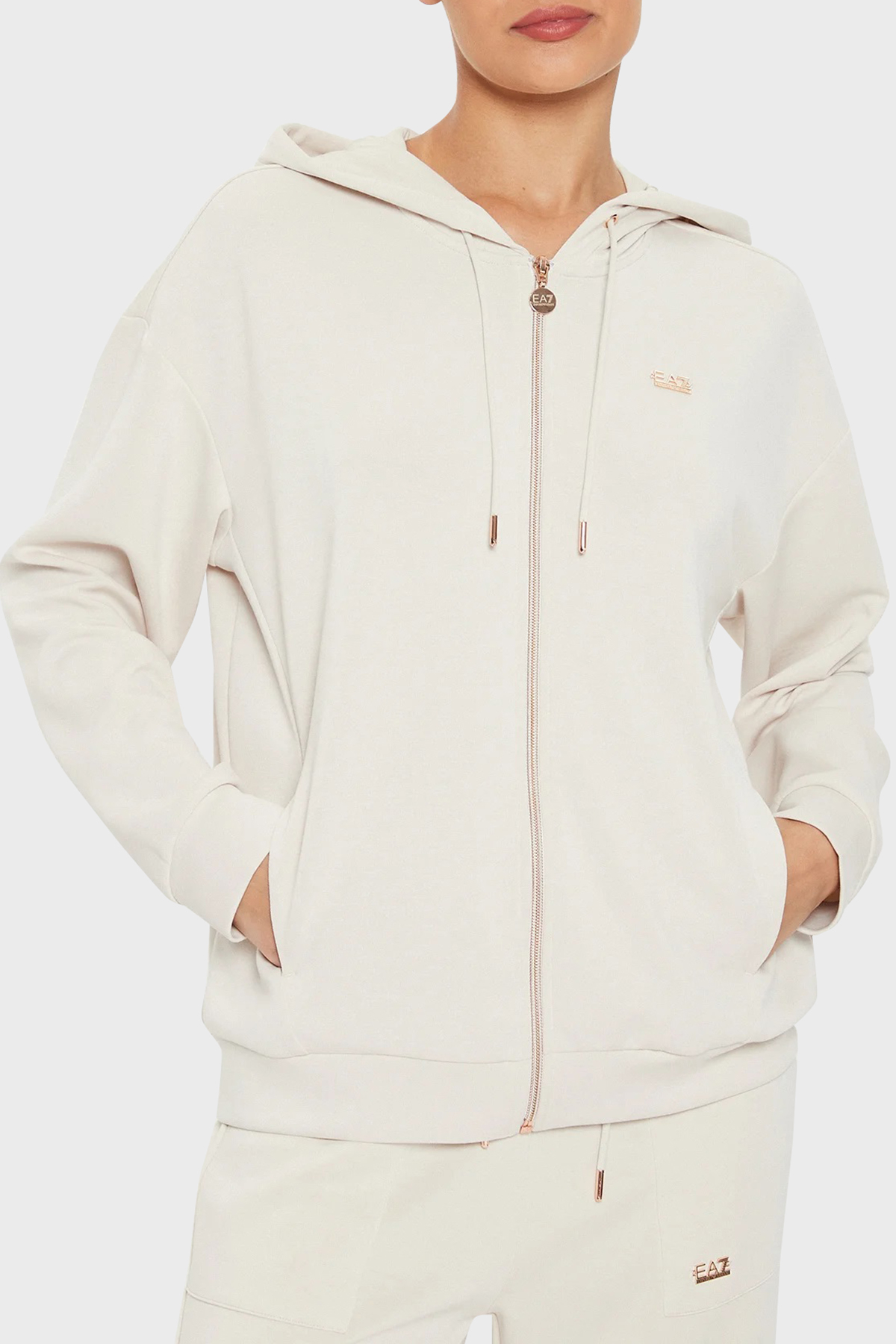 EA7 Regular Fit Kapüşonlu Fermuarlı Kadın Sweat 6DTM08 TJZBZ 1120 BEYAZ
