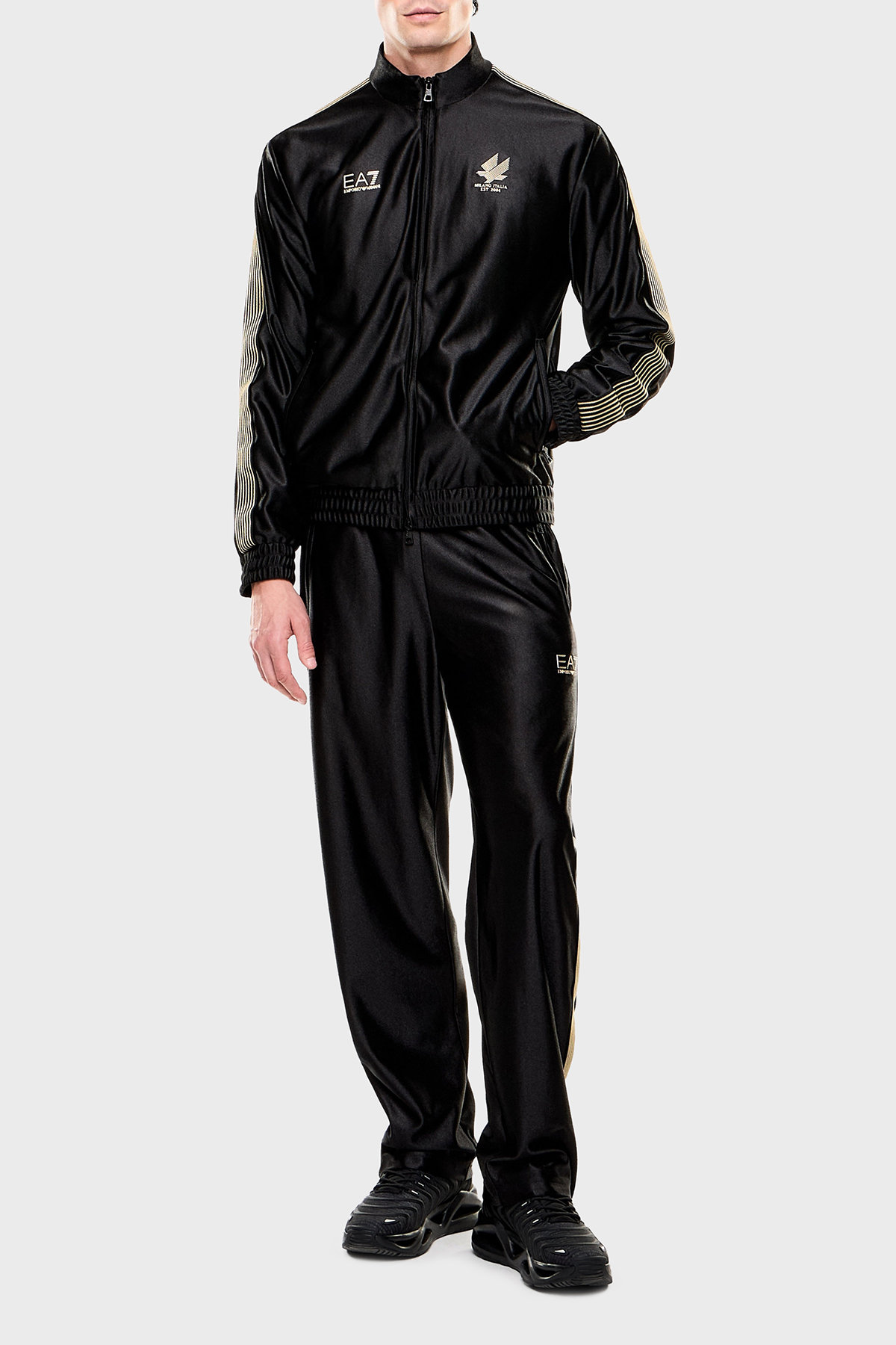EA7 Regular Fit Logolu Dik Yaka Erkek Eşofman Takımı 7M001613 AF21688 UC001 SİYAH