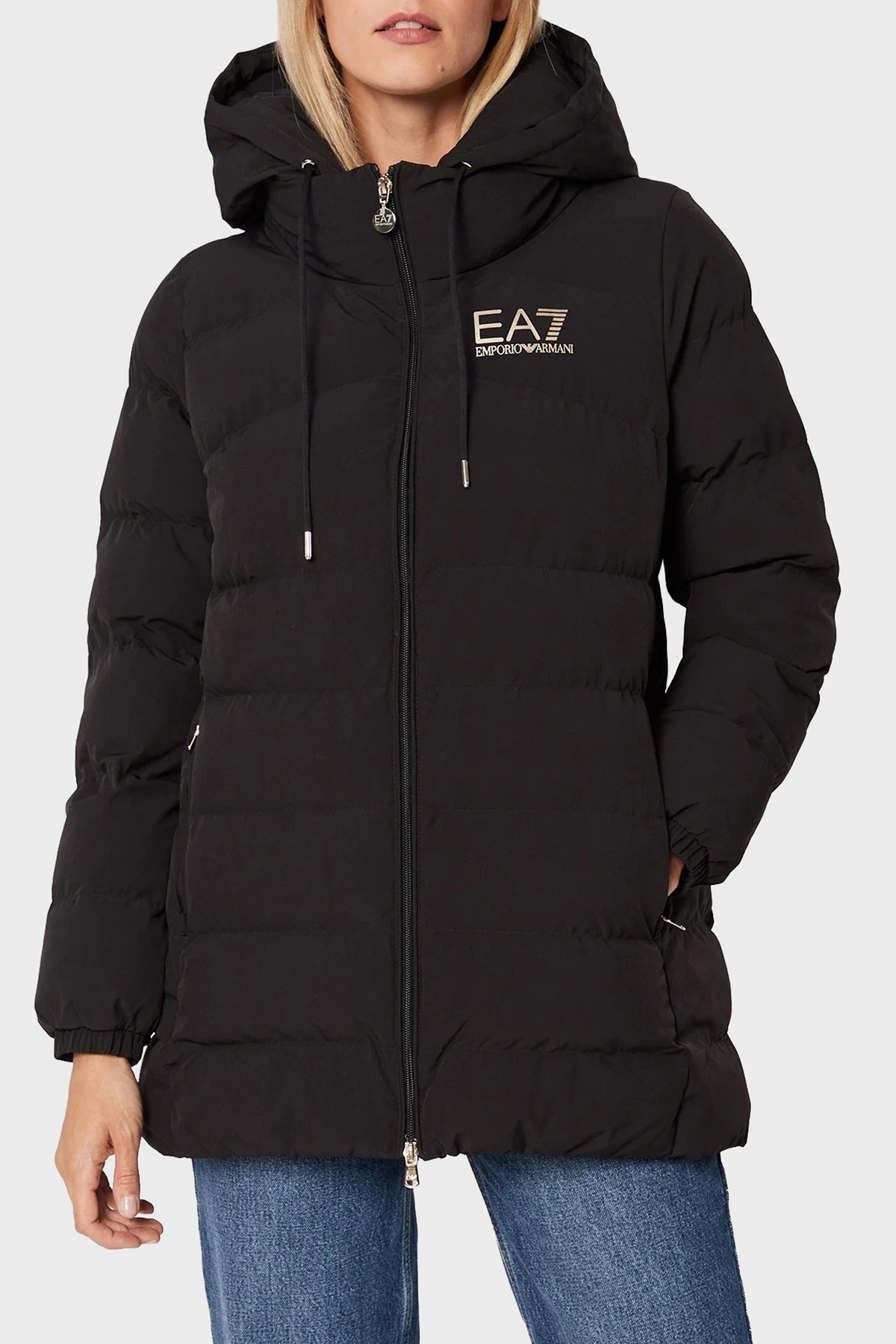 EA7 Regular Fit Rüzgar ve Isı Kaybı Korumalı Çıkarılabilir Kapüşonlu Uzun Kadın Mont 6LTK09 TN5VZ 0200 SİYAH
