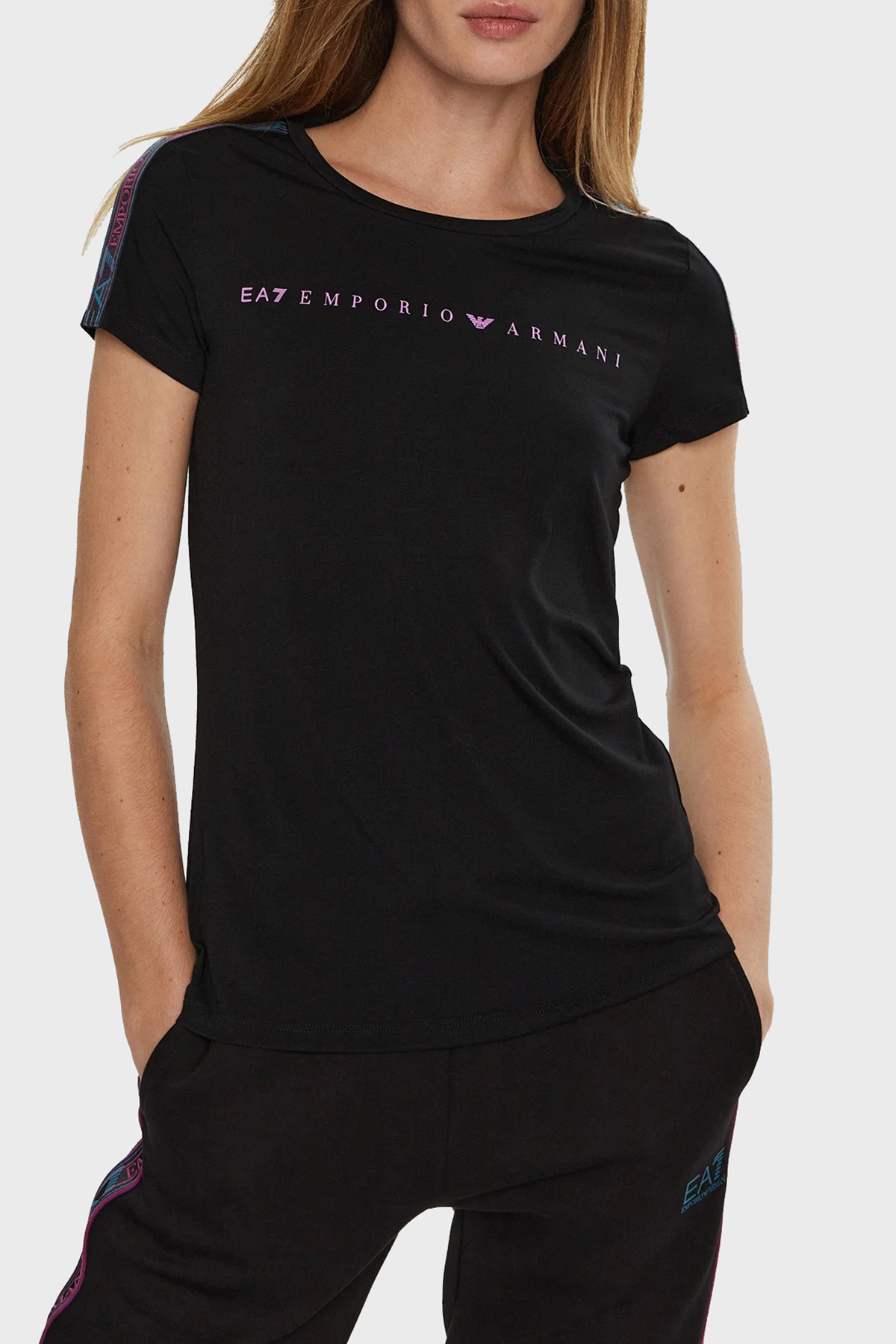 EA7 Slim Fit Bisiklet Yaka Kadın T Shirt 6DTT03 TJKUZ 1200 SİYAH