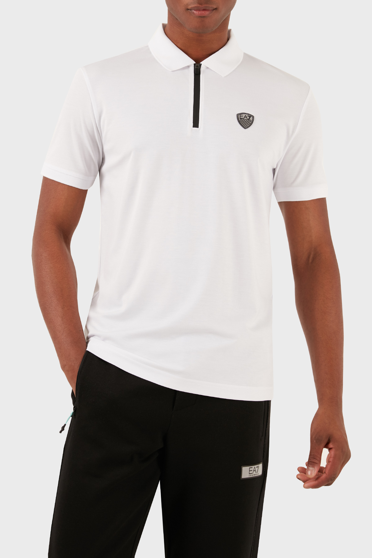 EA7 Slim Fit Fermuarlı Erkek Polo Yaka T Shirt 8NPF13 PJRGZ 1100 BEYAZ