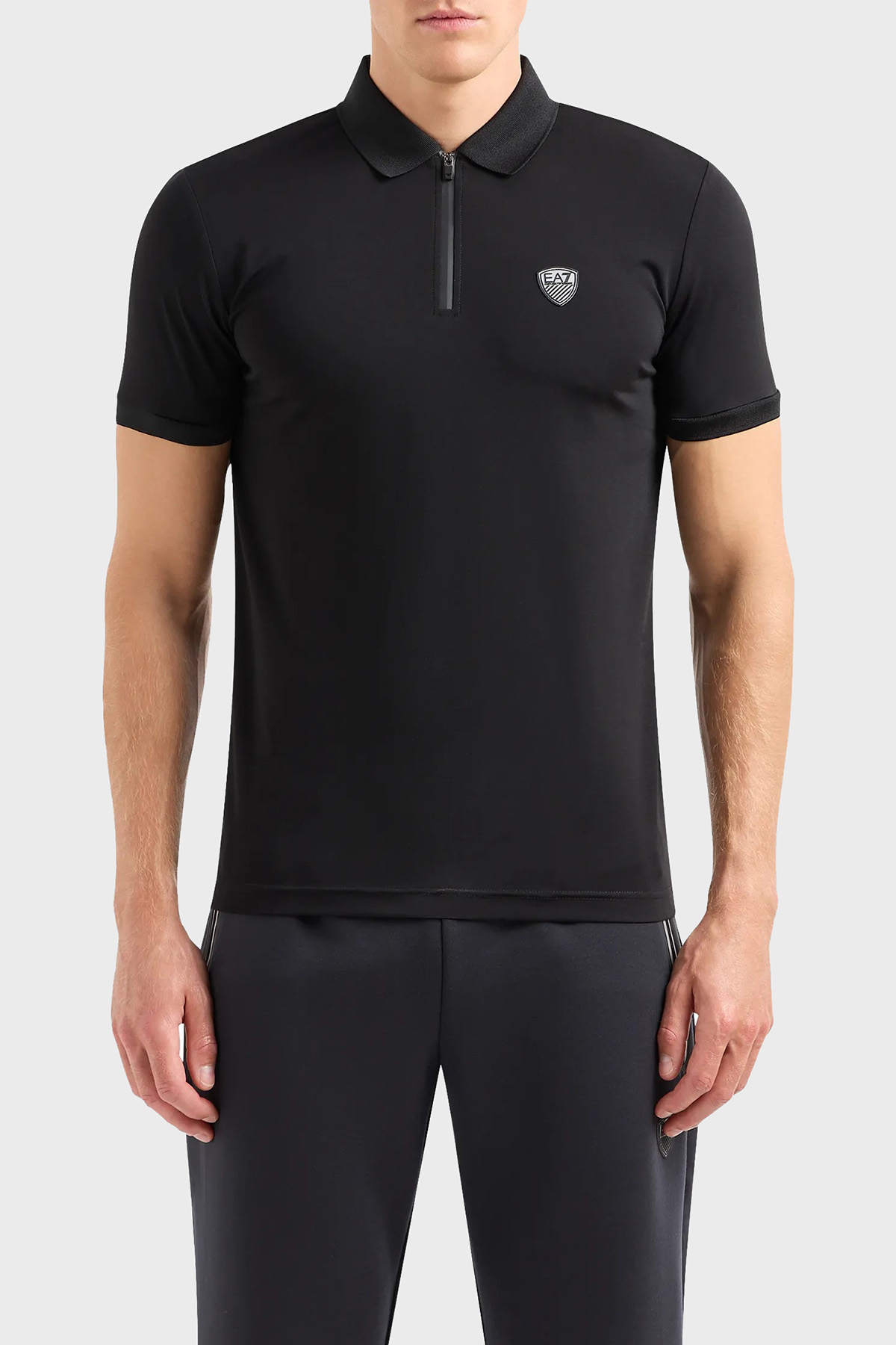 EA7 Slim Fit Fermuarlı Polo Yaka Erkek T Shirt 8NPF13 PJRGZ 1200 SİYAH