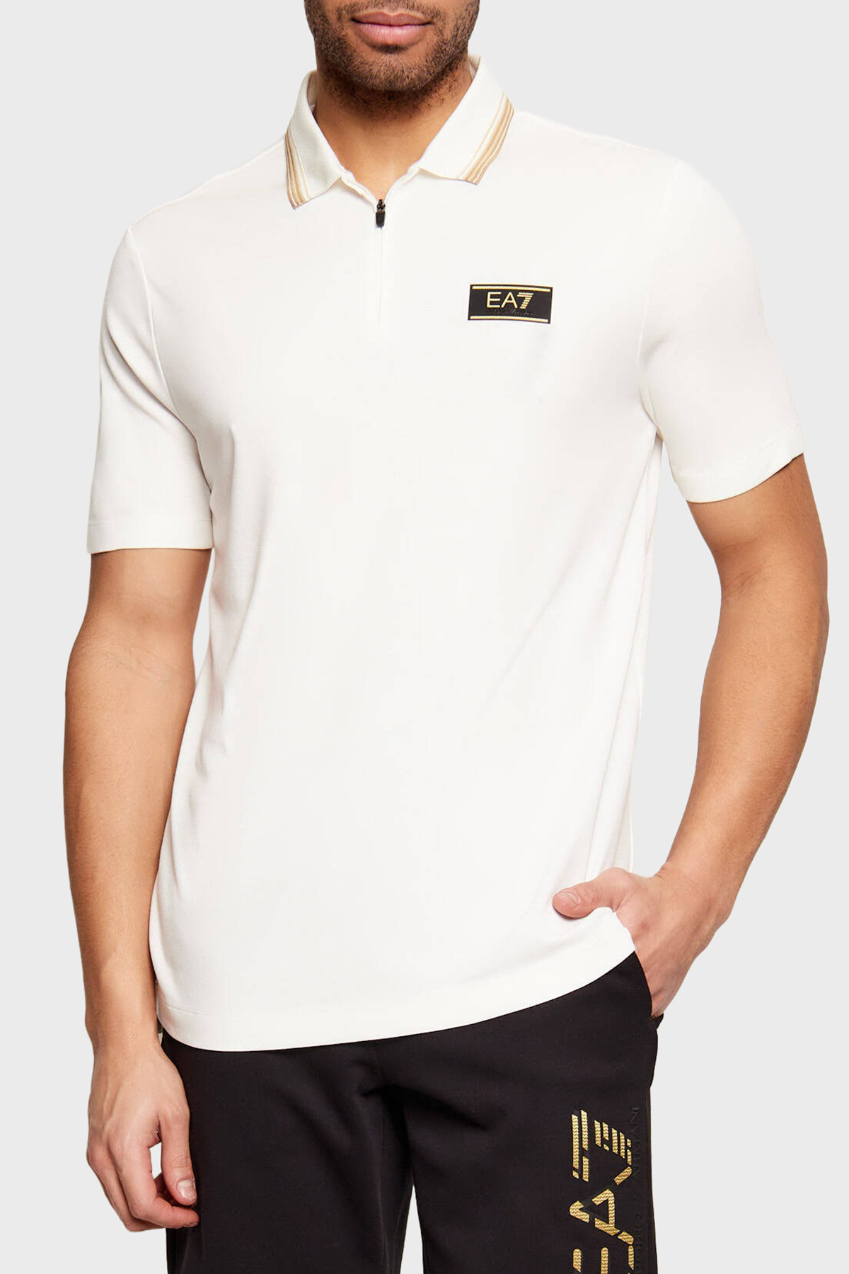 EA7 Slim Fit Logolu Fermuarlı Erkek Polo 7M001333 AF13739 U0004 BEYAZ