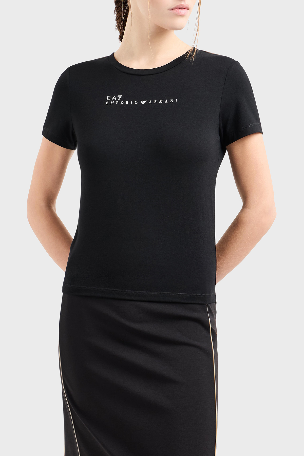 EA7 Streç Logo Yazılı Slim Fit Bisiklet Yaka Kadın T Shirt 7W000274 AF12945 UC001 SİYAH