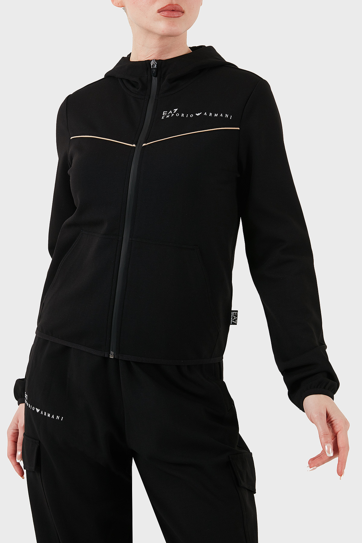 EA7 Streç Pamuklu Regular Fit Kapüşonlu Kadın Sweat 7W000278 AF12501 UC001 SİYAH