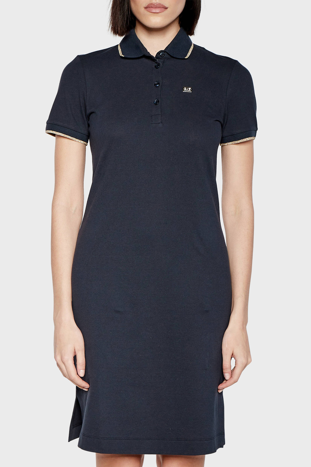 EA7 Streç Pamuklu Regular Fit Polo Yaka Mini Kadın Elbise 3DTA56 TJ9DZ 1555 LACİVERT