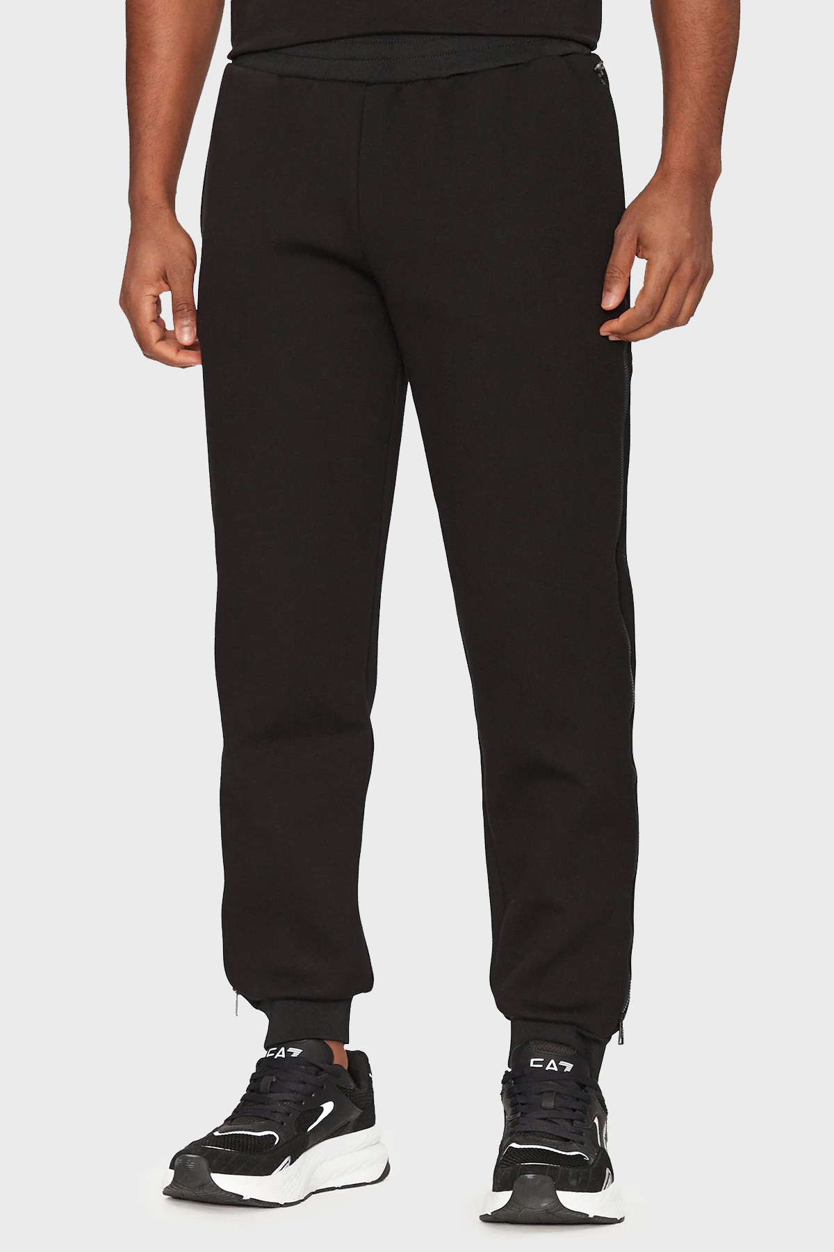 EA7 Streç Pamuklu Regular Fit Yüksek Bel Ribanalı Paça Jogger Erkek Pantolon 7M000144 AF13538 UC001 SİYAH