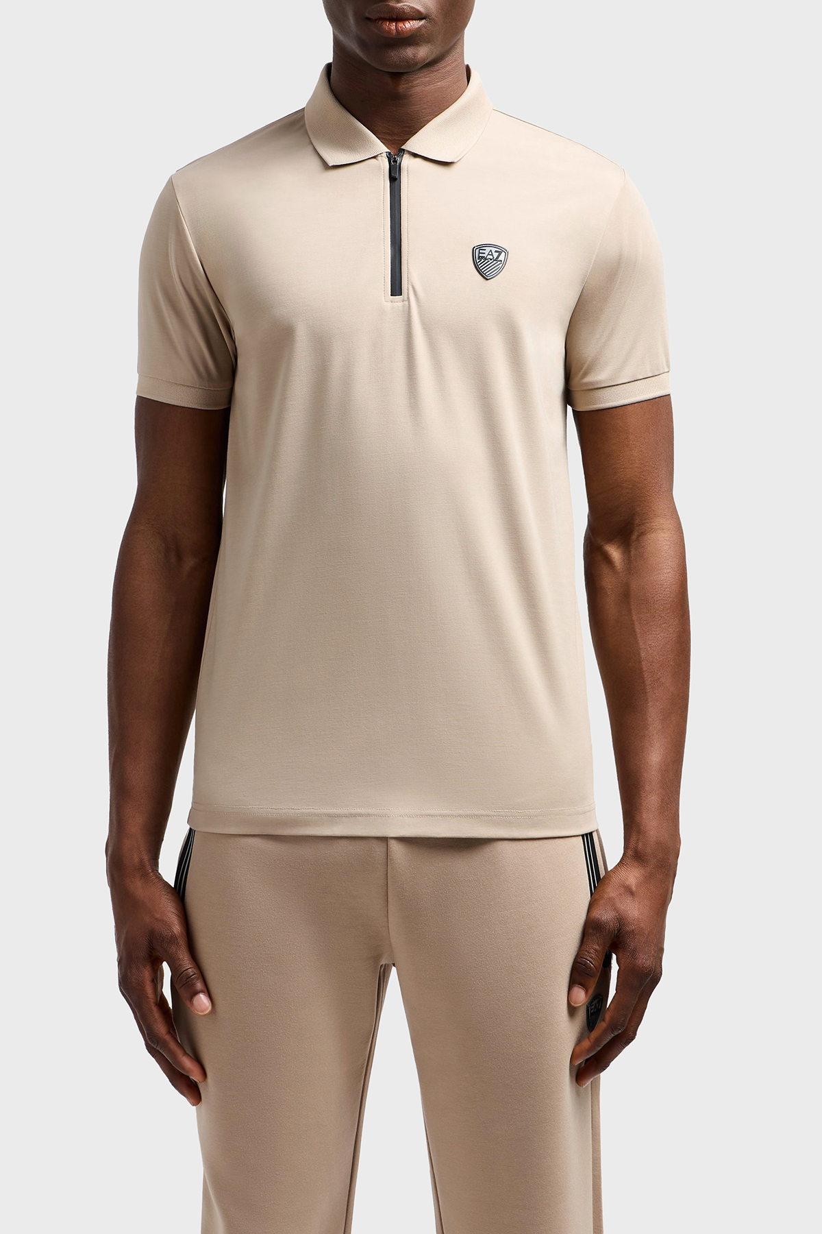 EA7 Streç Slim Fit Fermuarlı Erkek Polo Yaka T Shirt 8NPF13 PJRGZ U6155 BEJ