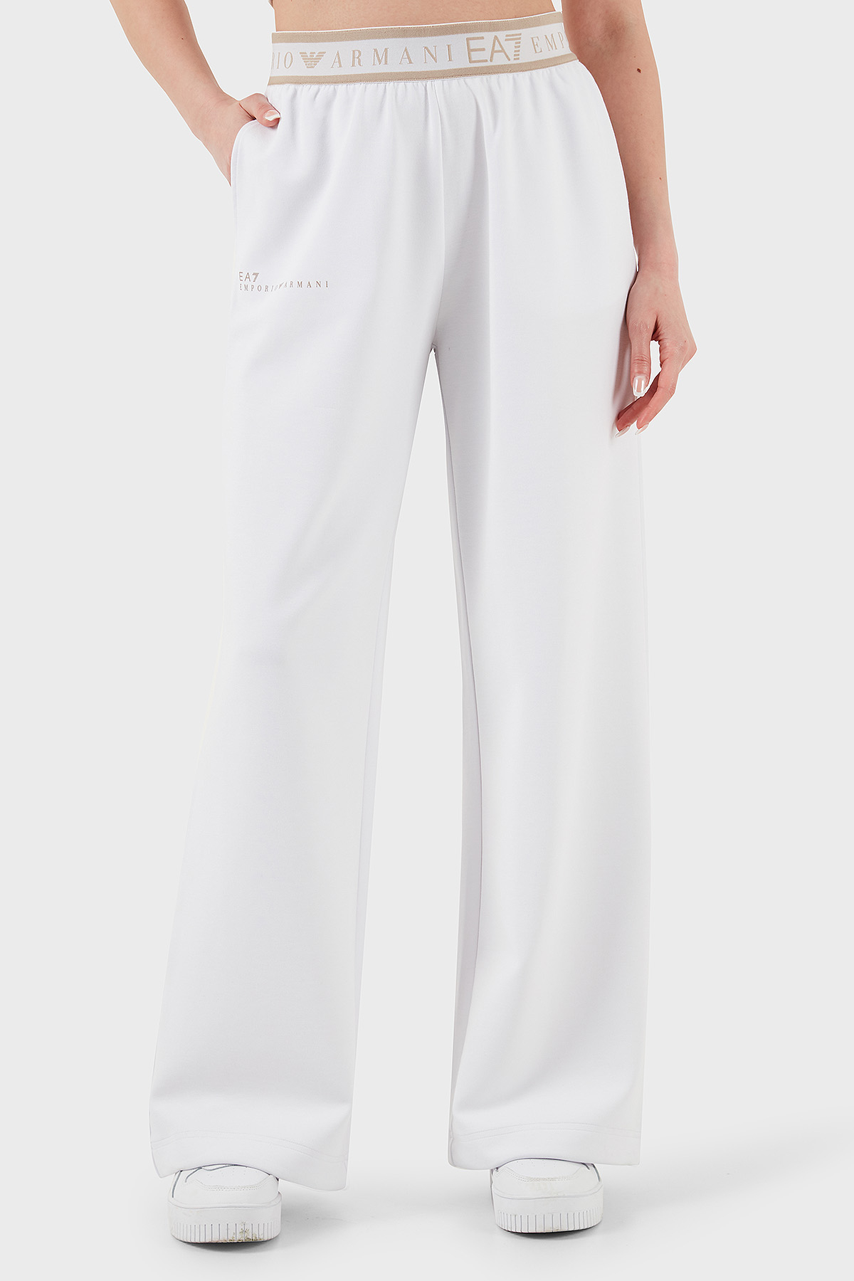 EA7 Wide Leg Yüksek Bel Bol Paça Logolu Kadın Pantolon 7W000281 AF12501 U0002 BEYAZ