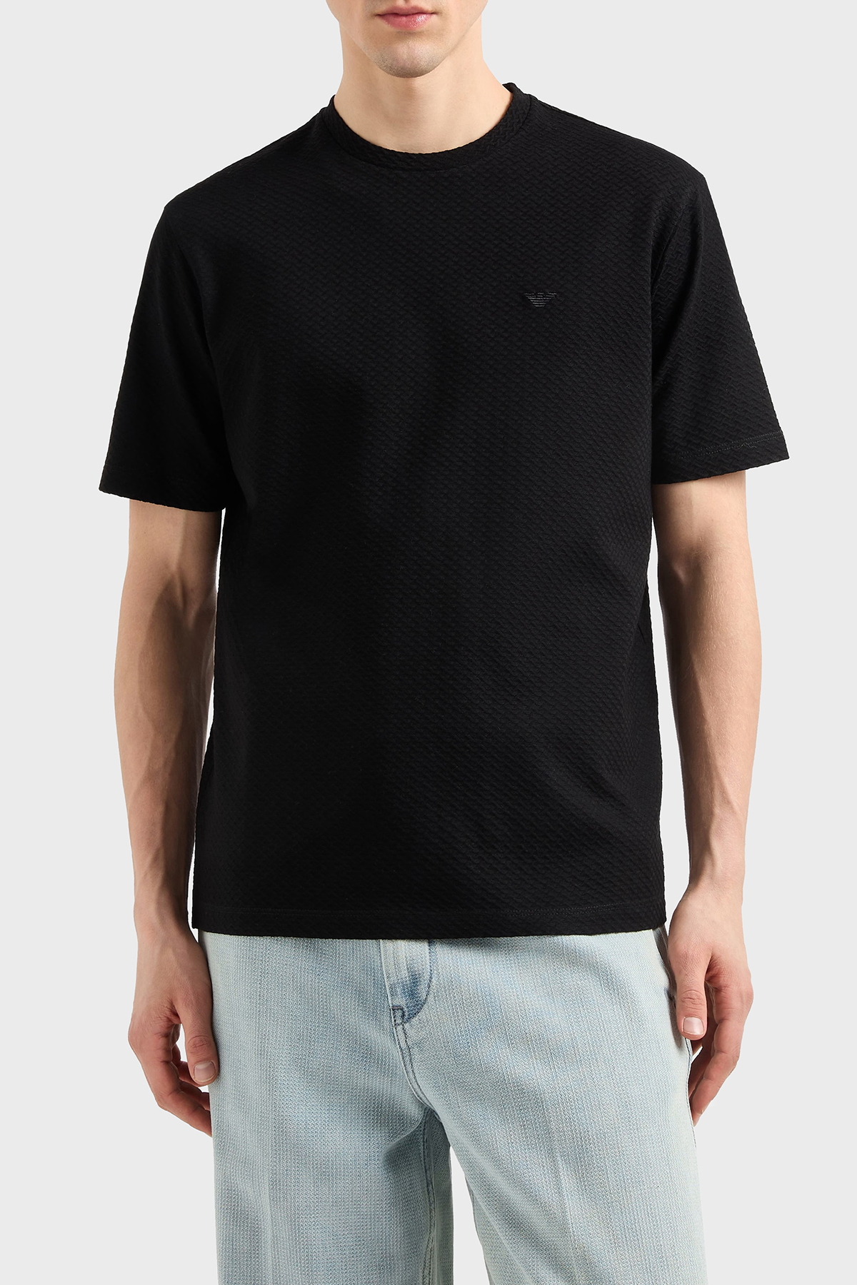 Emporio Arman Pamuklu Regular Fit Kabartmalı Jakarlı Erkek T Shirt EM001728 AF14874 FC039 SİYAH
