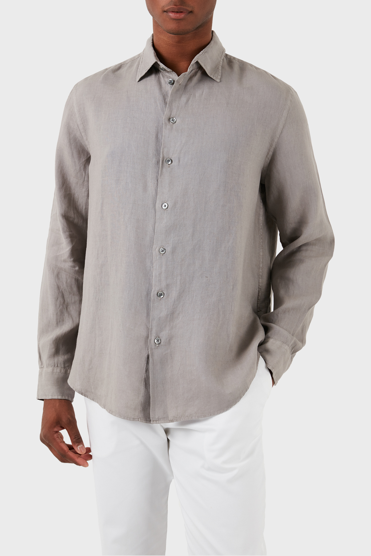 Emporio Armani % 100 Keten Regular Fit Erkek Gömlek E31SM0 010F1 114 GRİ