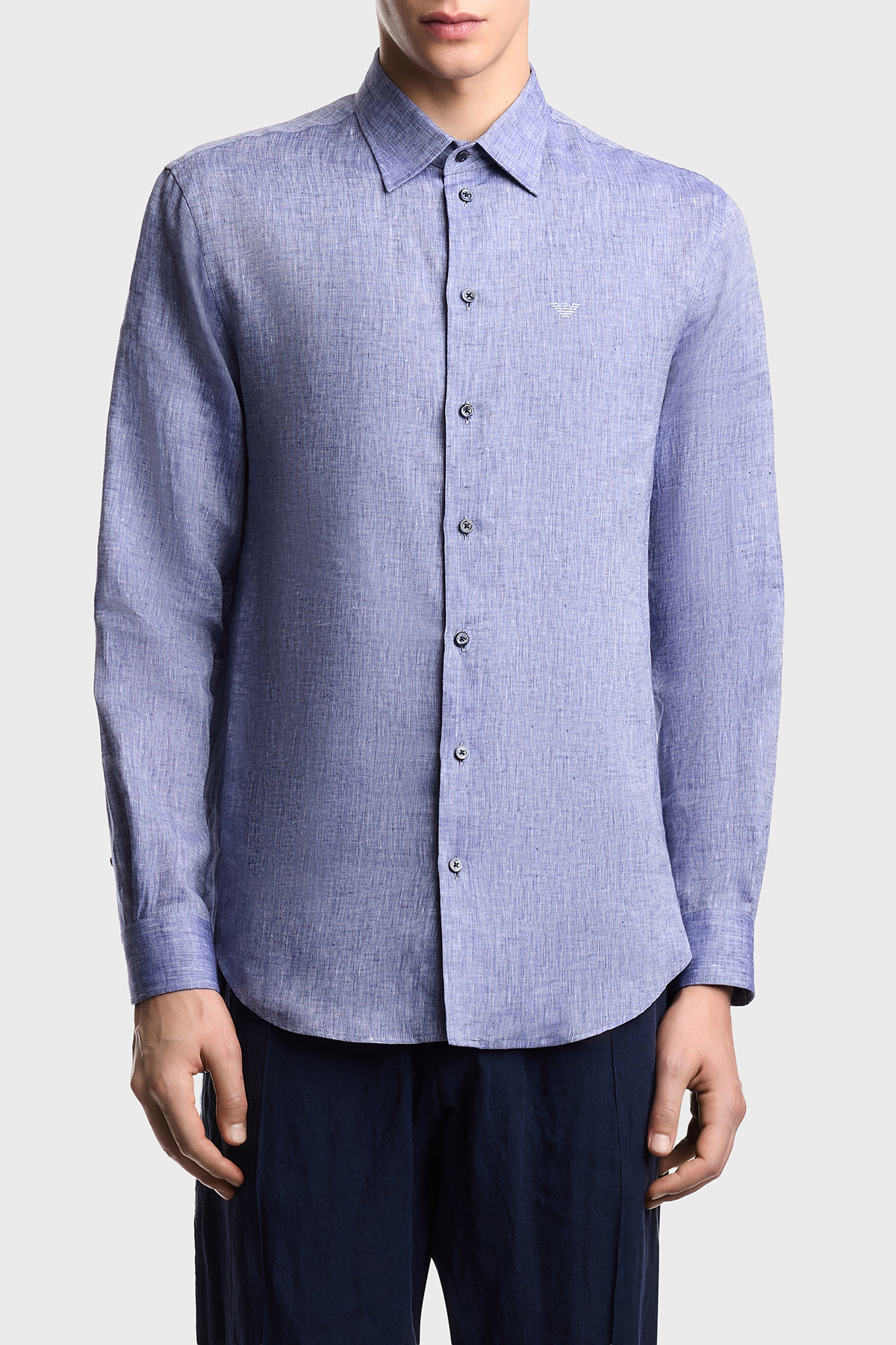 Emporio Armani % 100 Keten Regular Fit Klasik Yaka Uzun Kollu Erkek Gömlek EM000099 TE10157 OB003 MAVİ