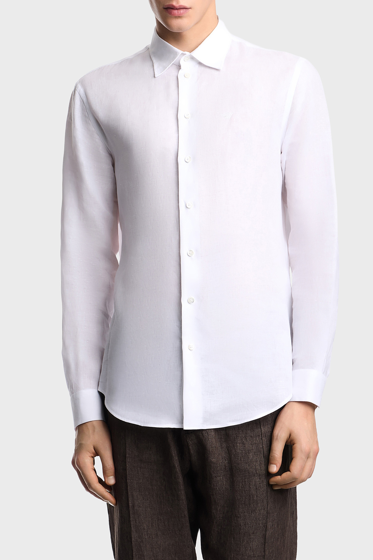 Emporio Armani % 100 Keten Regular Fit Klasik Yaka Uzun Kollu Erkek Gömlek EM000099 TE10157 U0002 MAVİ