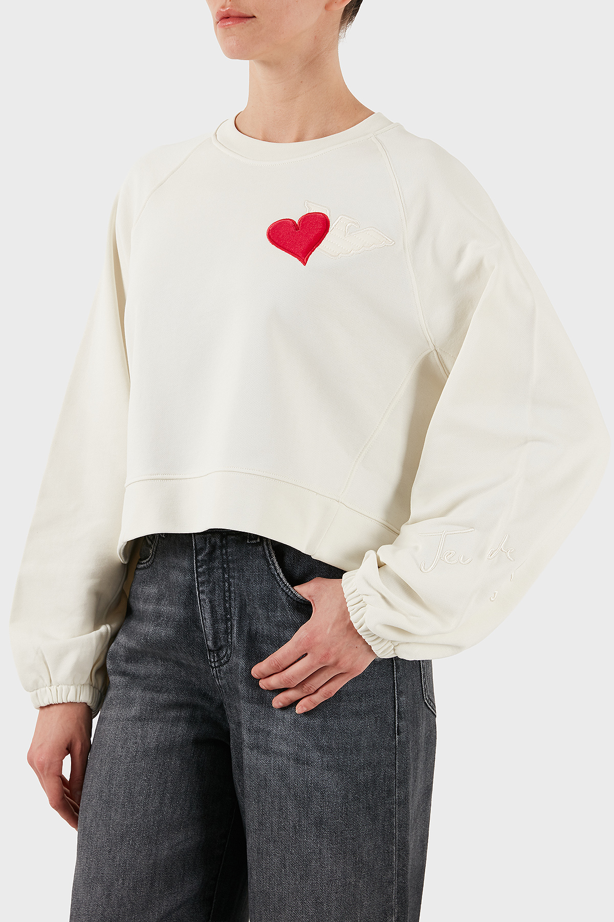 Emporio Armani % 100 Pamuk Comfort Fit Minimal Desenli Kadın Sweat EW002122 AF12538 U1144 EKRU