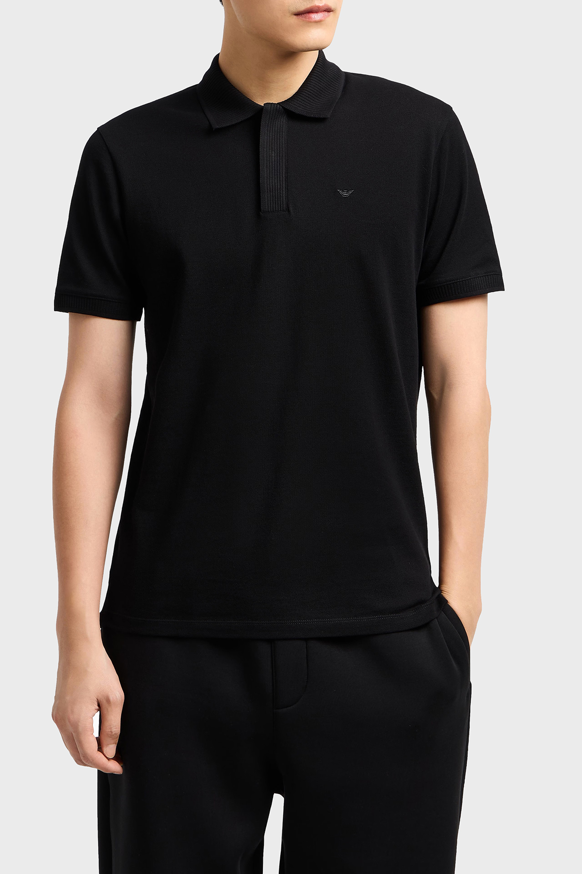 Emporio Armani % 100 Pamuk Gizli Düğmeli Erkek Polo Yaka T Shirt EM000850 AF12955 UC001 SİYAH