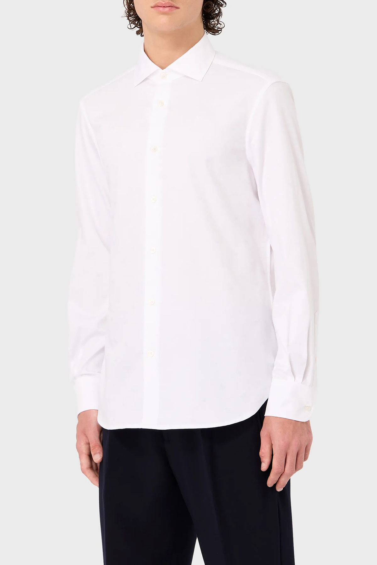 Emporio Armani % 100 Pamuk Jakarlı Logo Desenli Regular Fit Erkek Gömlek 6R1C86 1NVYZ F1D4 BEYAZ