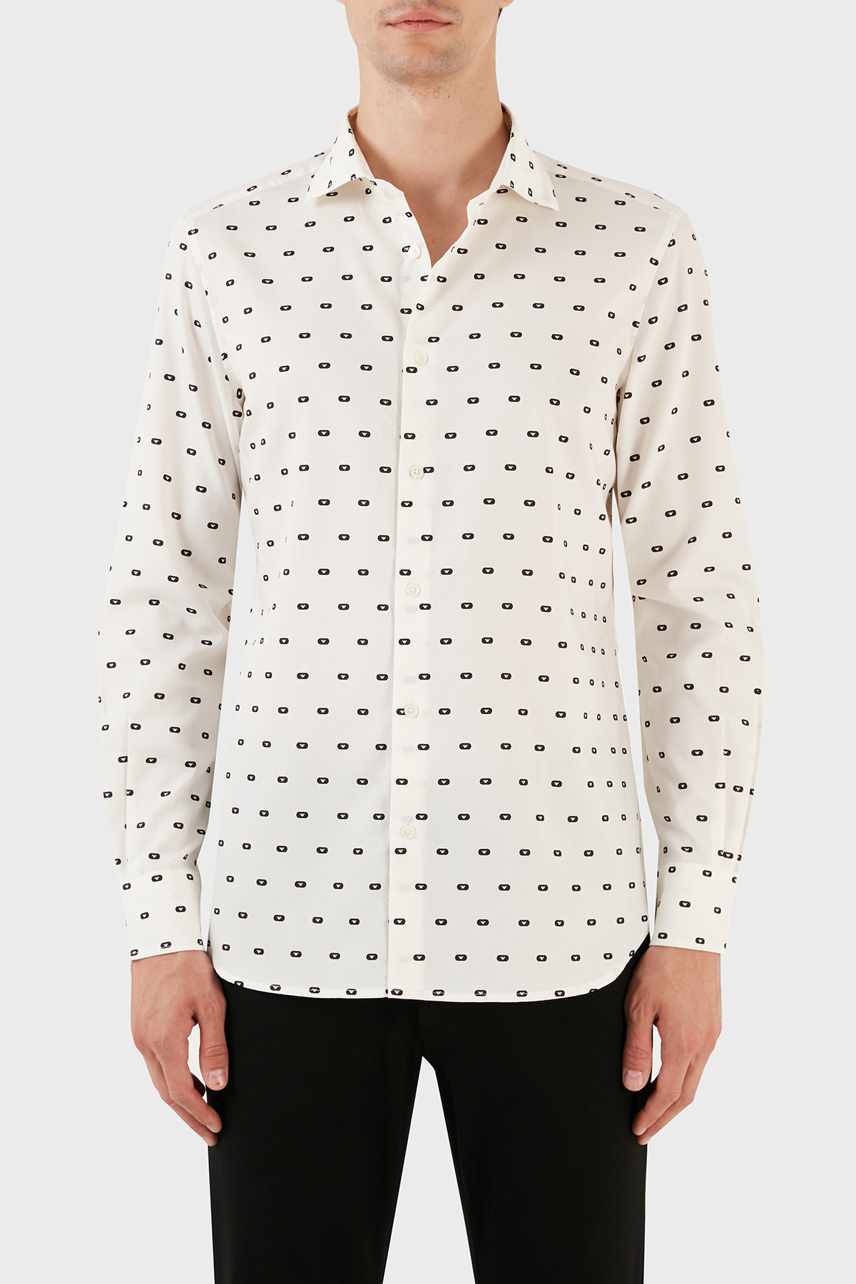Emporio Armani Pamuklu Logo Desen Baskılı Regular Fit Erkek Gömlek 6R1C86 1NMVZ F1E7 BEYAZ